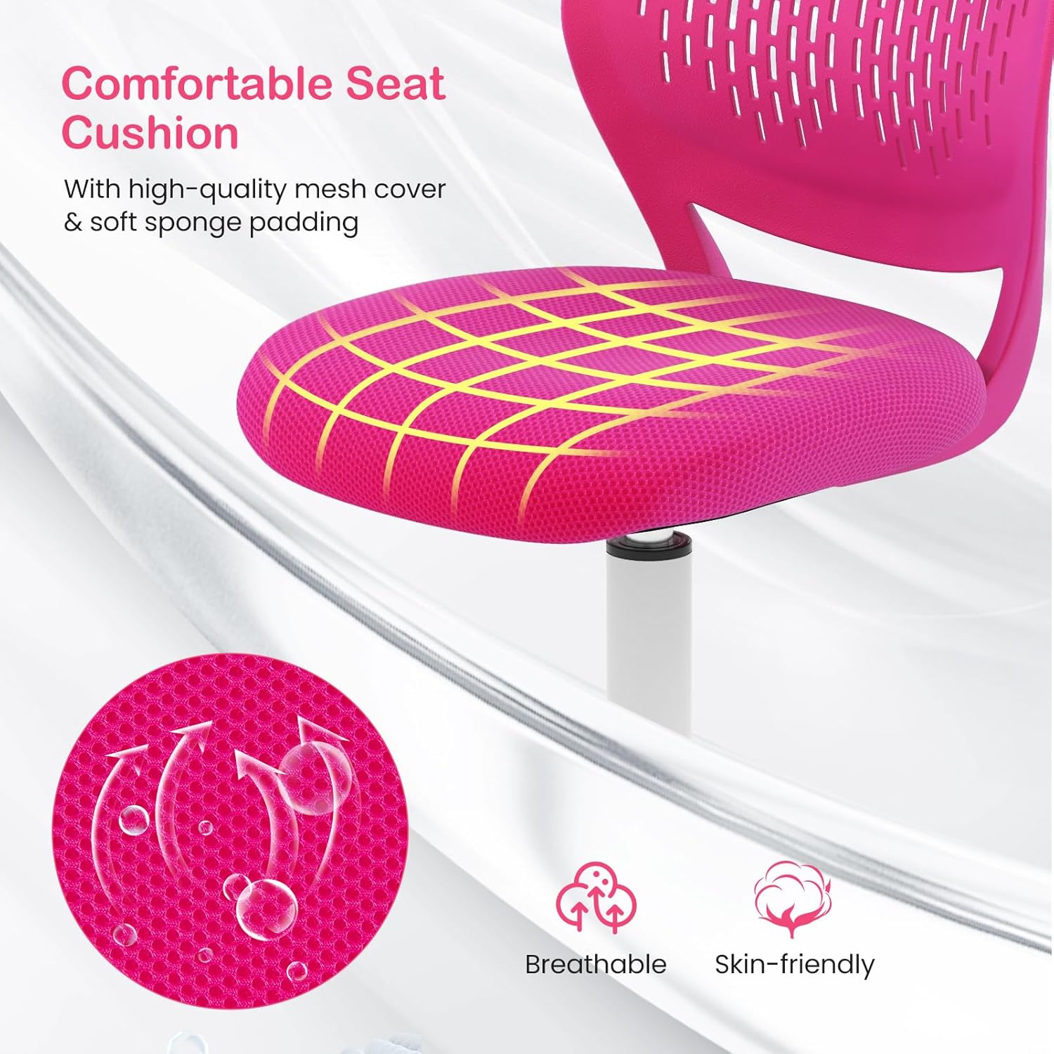 Giantex Silla de escritorio para niños, silla de estudio ajustable para niños, silla giratoria de malla sin brazos, silla de estudiante, silla de
