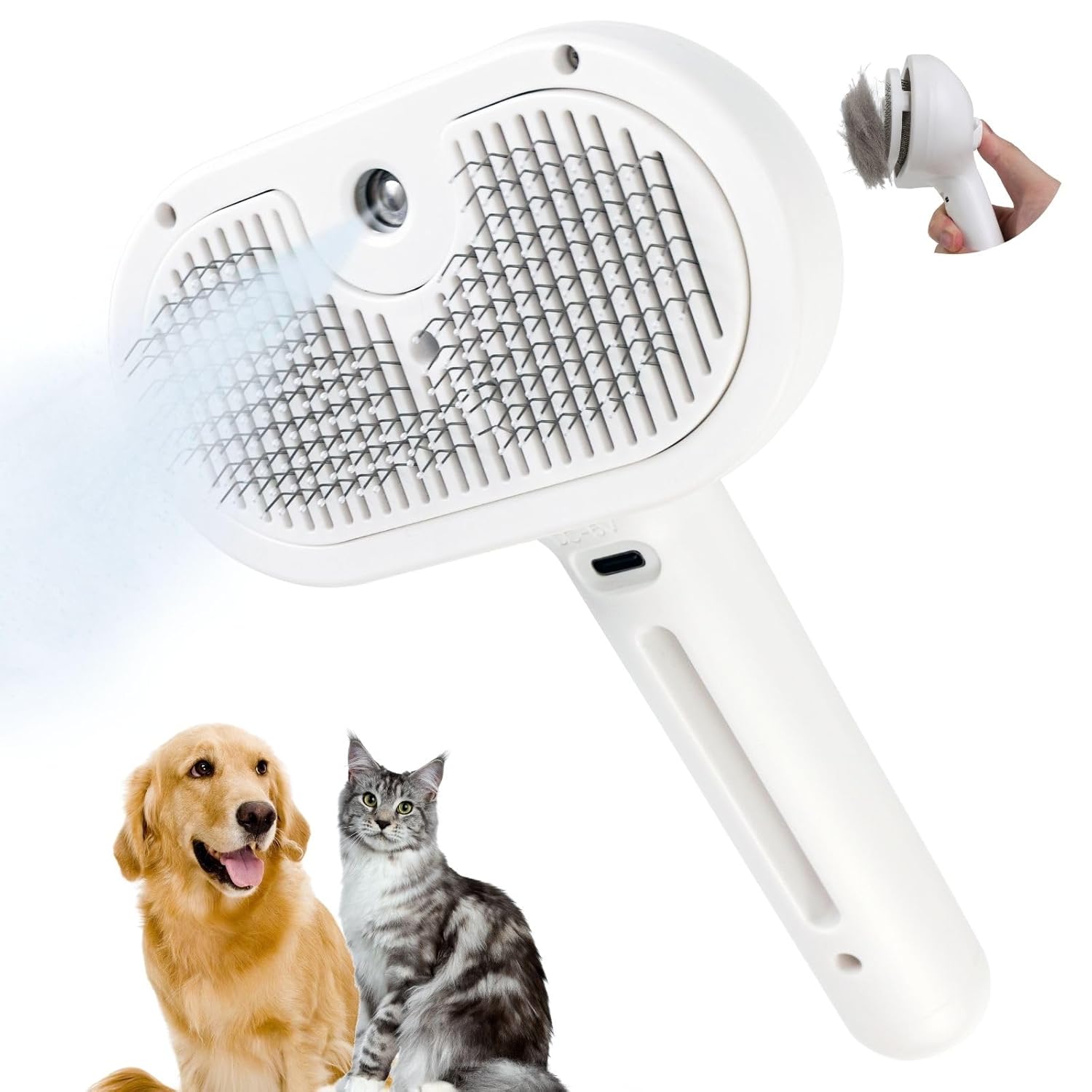 Cepillo de vapor para gatos, cepillo de aseo de gatos autolimpiante para masaje, cepillo para gatos con vapor para eliminar el cabello enredado y