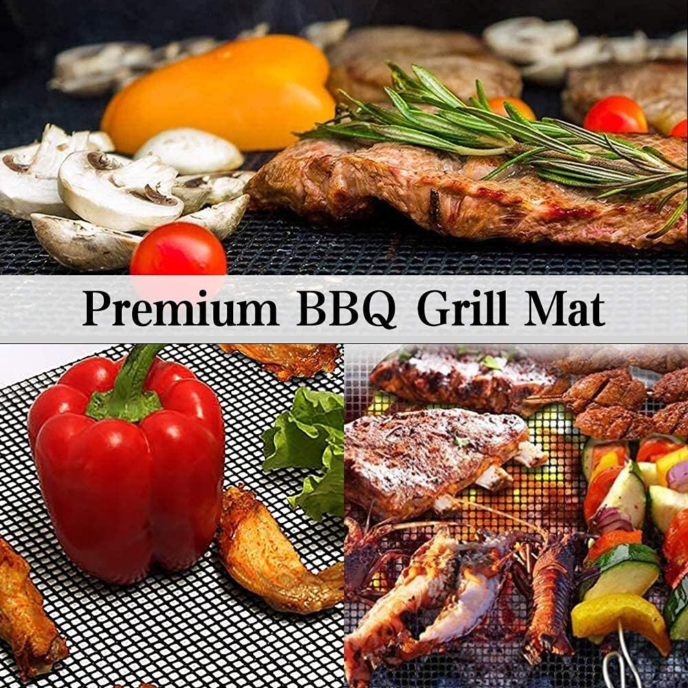 Juego de 4 alfombrillas de malla antiadherentes resistentes y accesorios para barbacoa, reutilizables y fáciles de limpiar, funciona en parrillas de