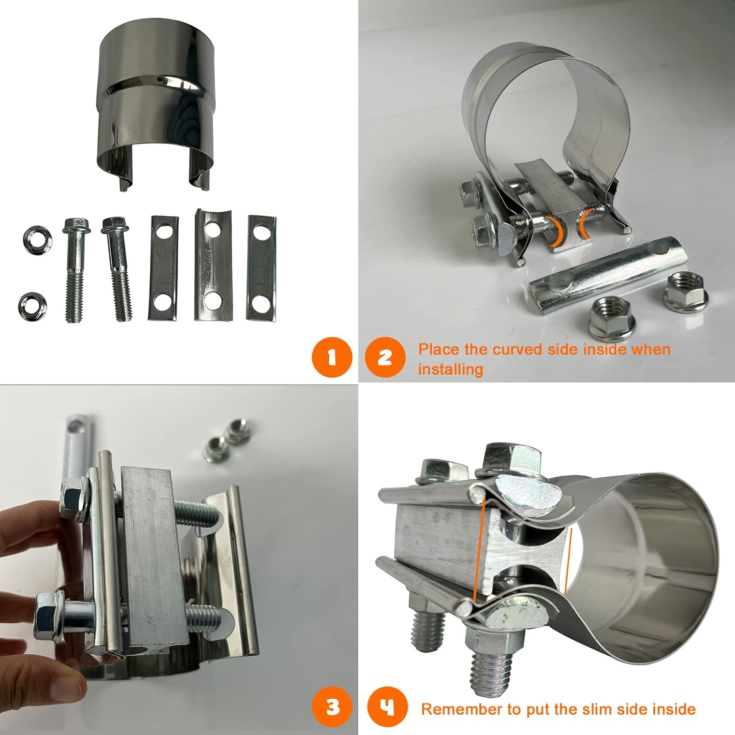 Abrazadera de escape de 3 pulgadas, abrazadera de tope de junta de regazo de acero inoxidable para tubos de ID-OD 3″