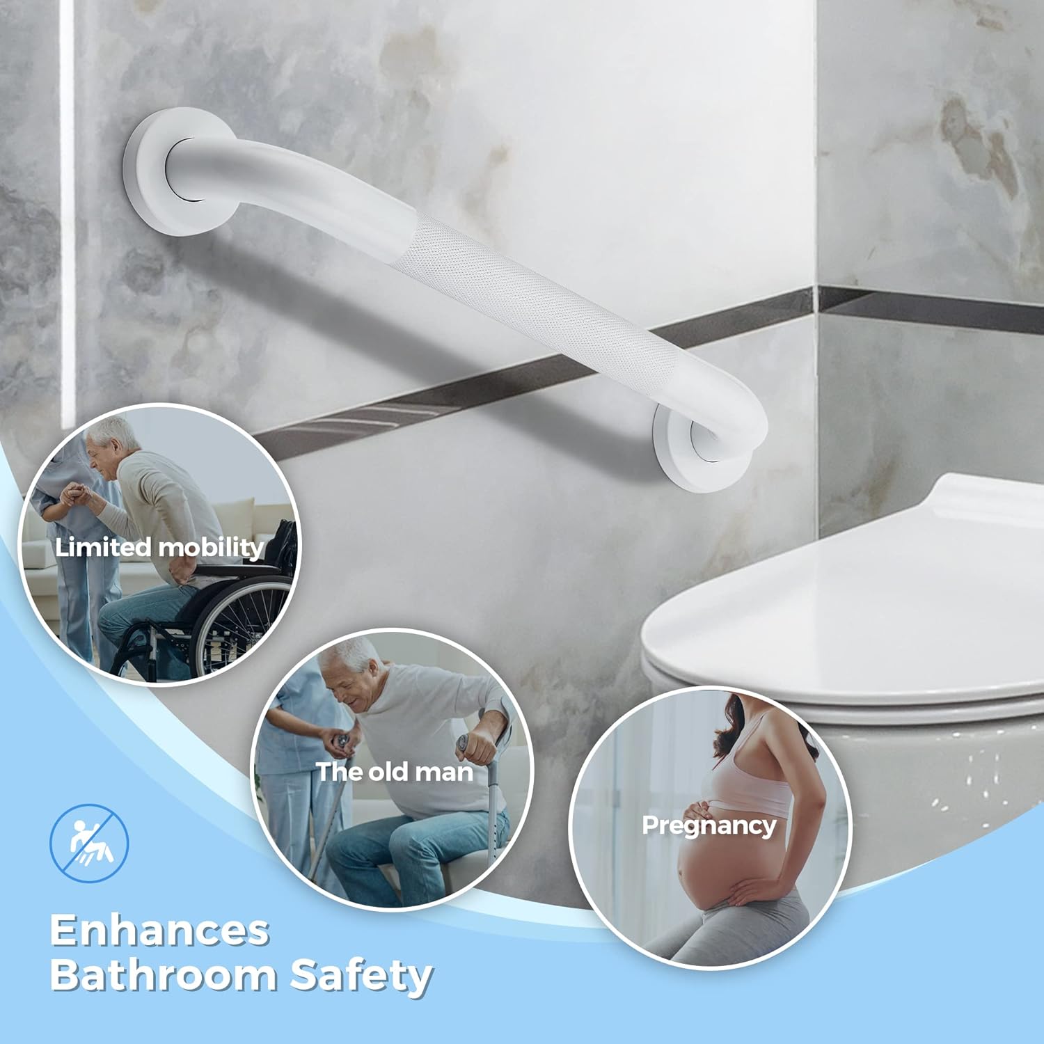Barras de agarre de 16 pulgadas y 1.25 pulgadas de diámetro para bañeras y duchas, mango de ducha para ancianos, barras de agarre para