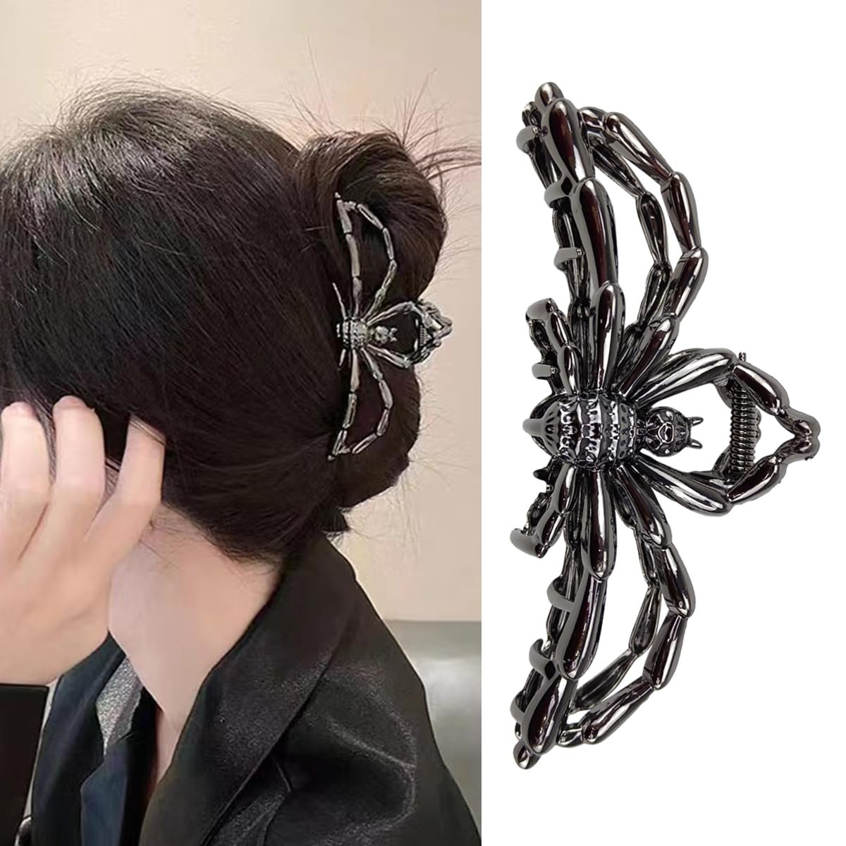 Pinza para el pelo de araña, pinza de metal negro para cabello fino y grueso, antideslizante, pinzas de agarre para el cabello de Halloween,