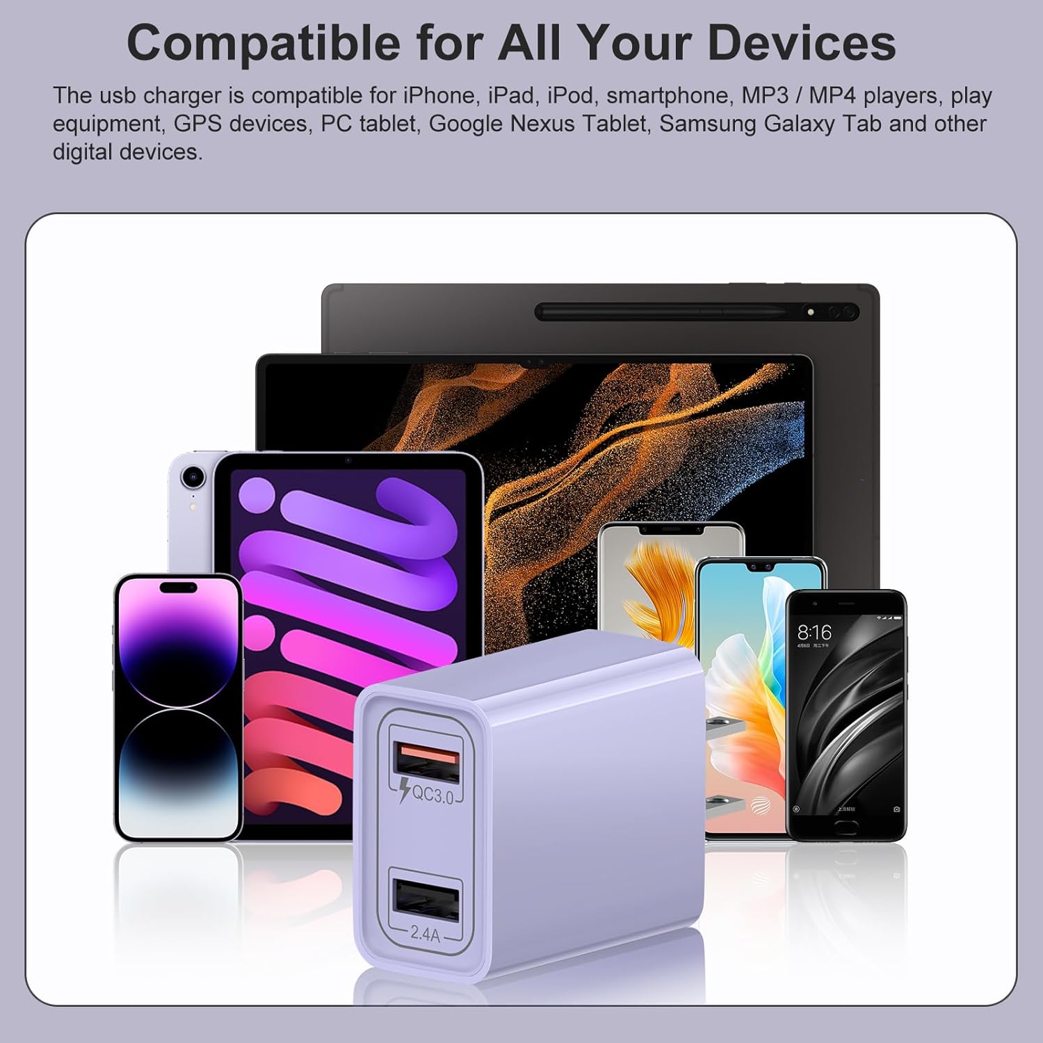 Paquete de 4 Cargador de pared USB-C, adaptador de corriente QC 3.0 de doble puerto duradero de 30 W, bloque de carga de doble enchufe rápido
