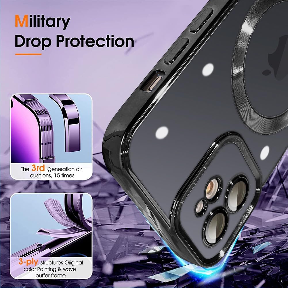 ZIYE Funda magnética para iPhone 12 compatible con MagSafe protector de lente de cámara, cubierta de lujo para mujeres y hombres, funda protectora