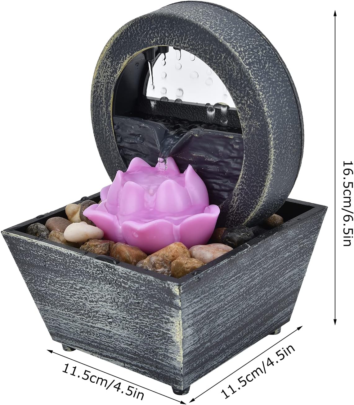 Fuente de agua de mesa, 6.5 pulgadas, 3 V, pequeña, USB, LED, fuente de agua de flores, fuente de relajación, decoración con piedras de luz para