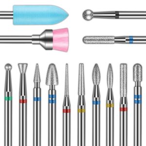 Juego de 14 brocas de uñas de 332 pulgadas, profesional de carburo de diamante para quitar cutículas, rebabas rotativas eléctricas para manicura de Juego de 14 brocas de uñas de 332 pulgadas, profesional de carburo de diamante para quitar cutículas, rebabas rotativas eléctricas para manicura de