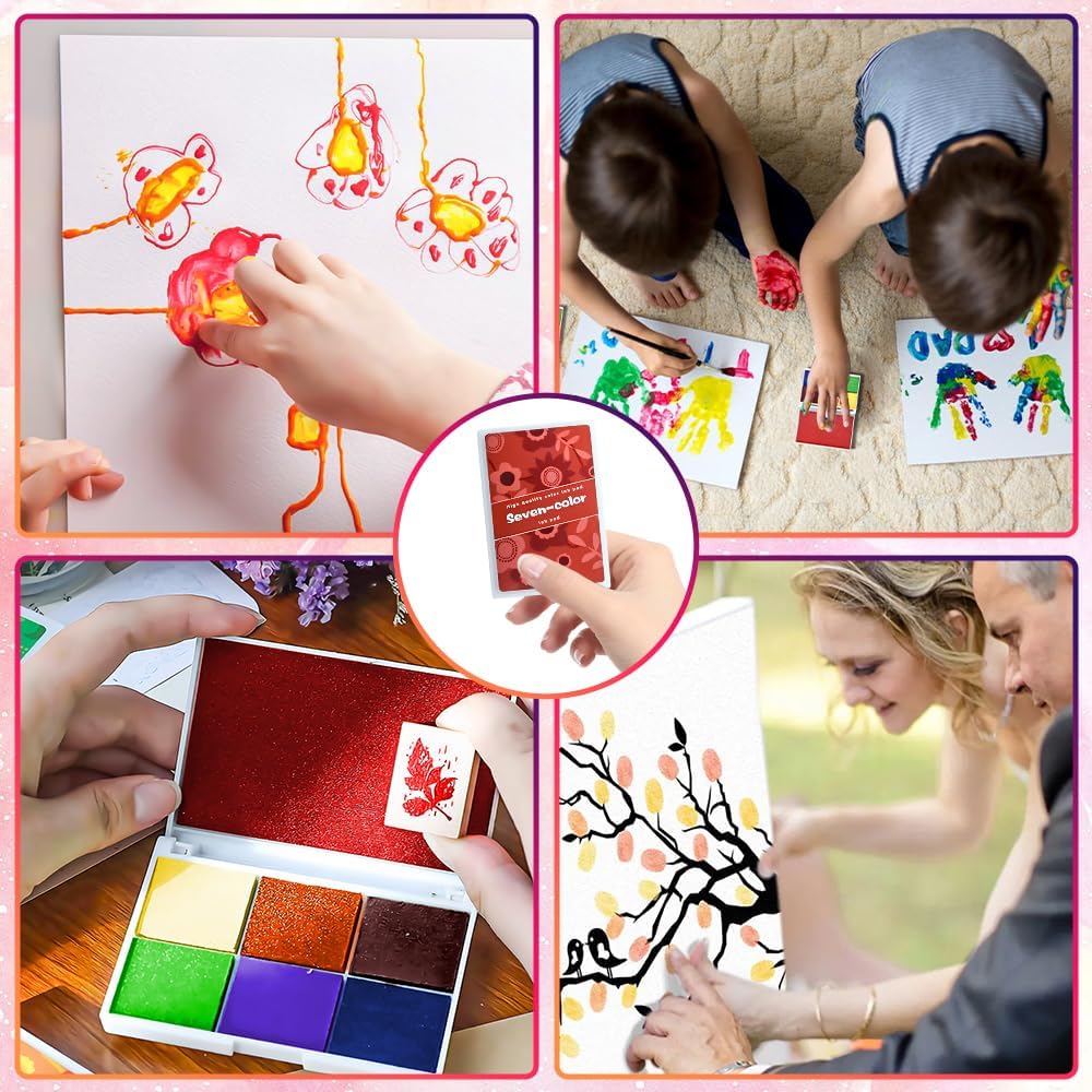 Senbos – Juego de 7 almohadillas para sellos, no tóxicas, lavables, de tinta, mini almohadilla para sellos de huellas dactilares para niños, para