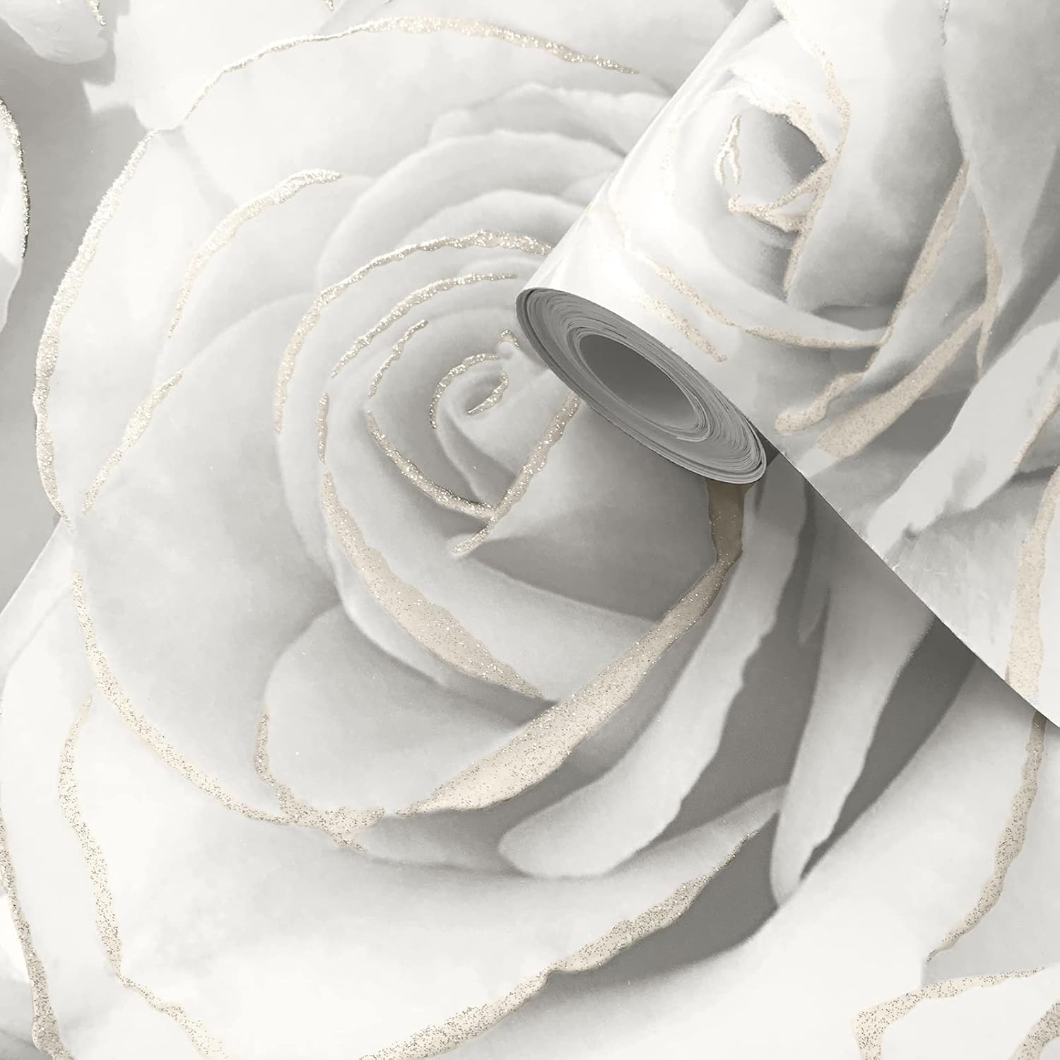 Madison Rose Glitter – Papel tapiz moderno para sala de estar, dormitorio, chimenea, papel de pared decorativo de lujo con rosas blancas