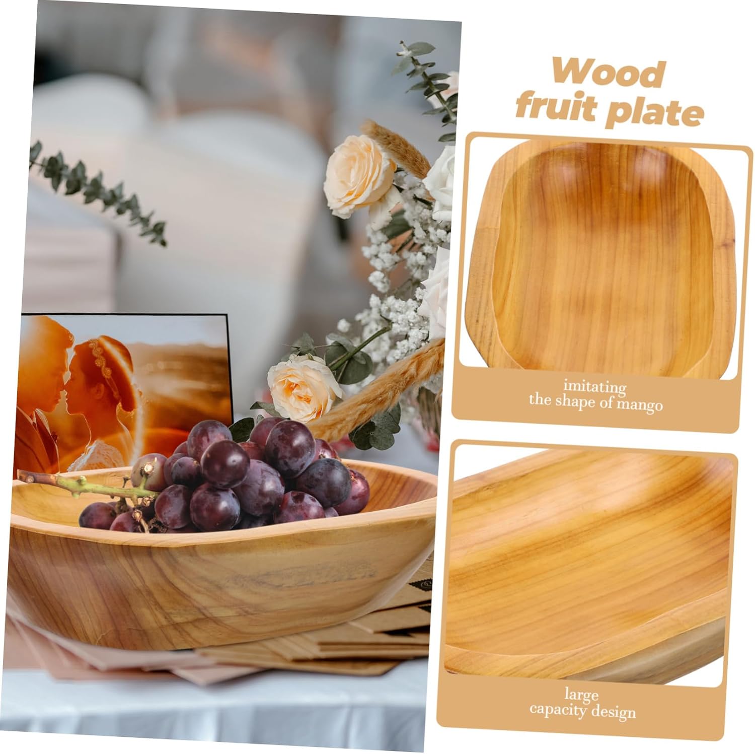 TIDTALEO Bandejas de comida de decoración de madera Bandeja de fruta Tazón de pan de madera Bandeja pequeña Bandeja de madera Frutero de madera