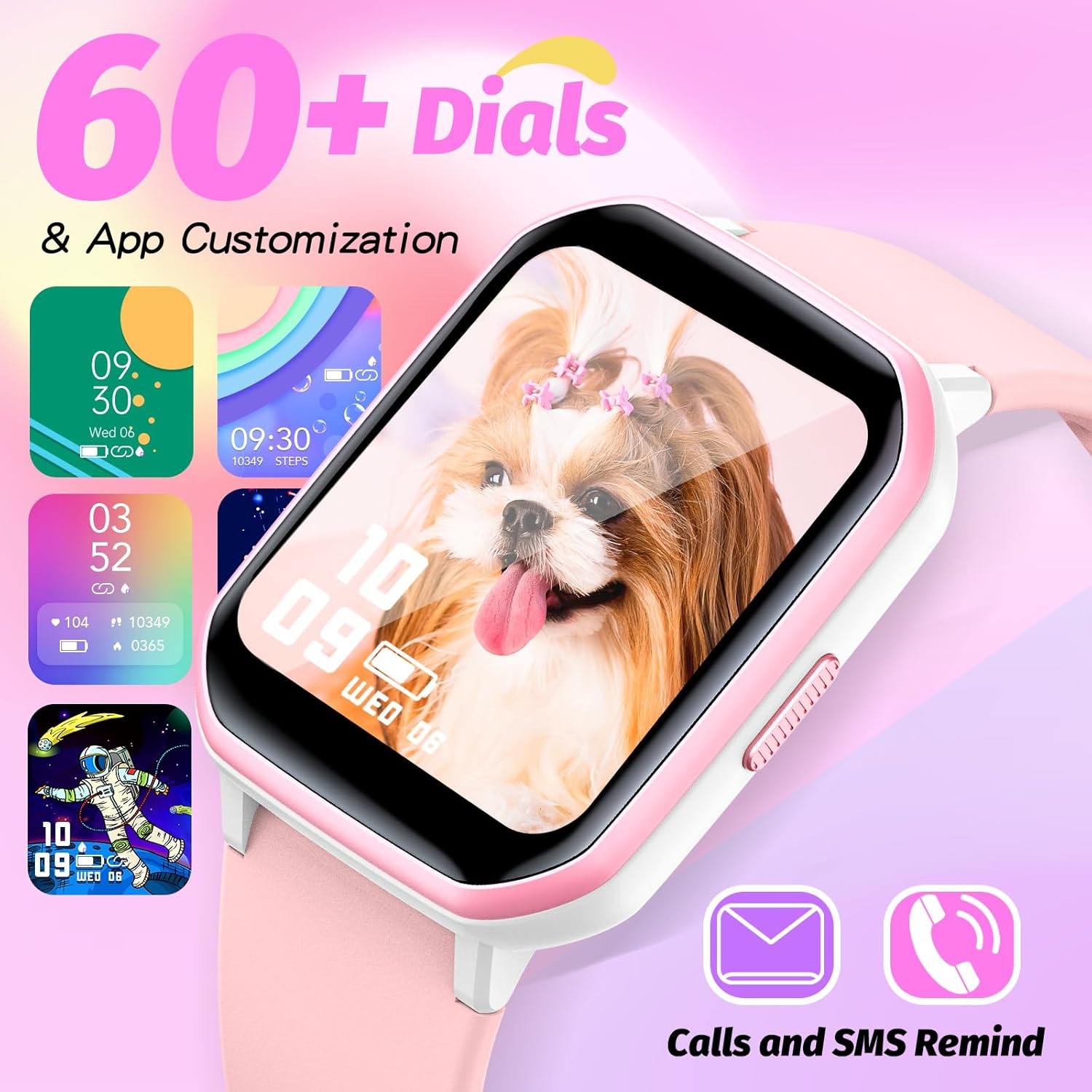 YOUSOKU Reloj inteligente para niños y niñas, reloj de seguimiento de actividad física para niños, esferas de bricolaje de 1.5 pulgadas, 19 modos