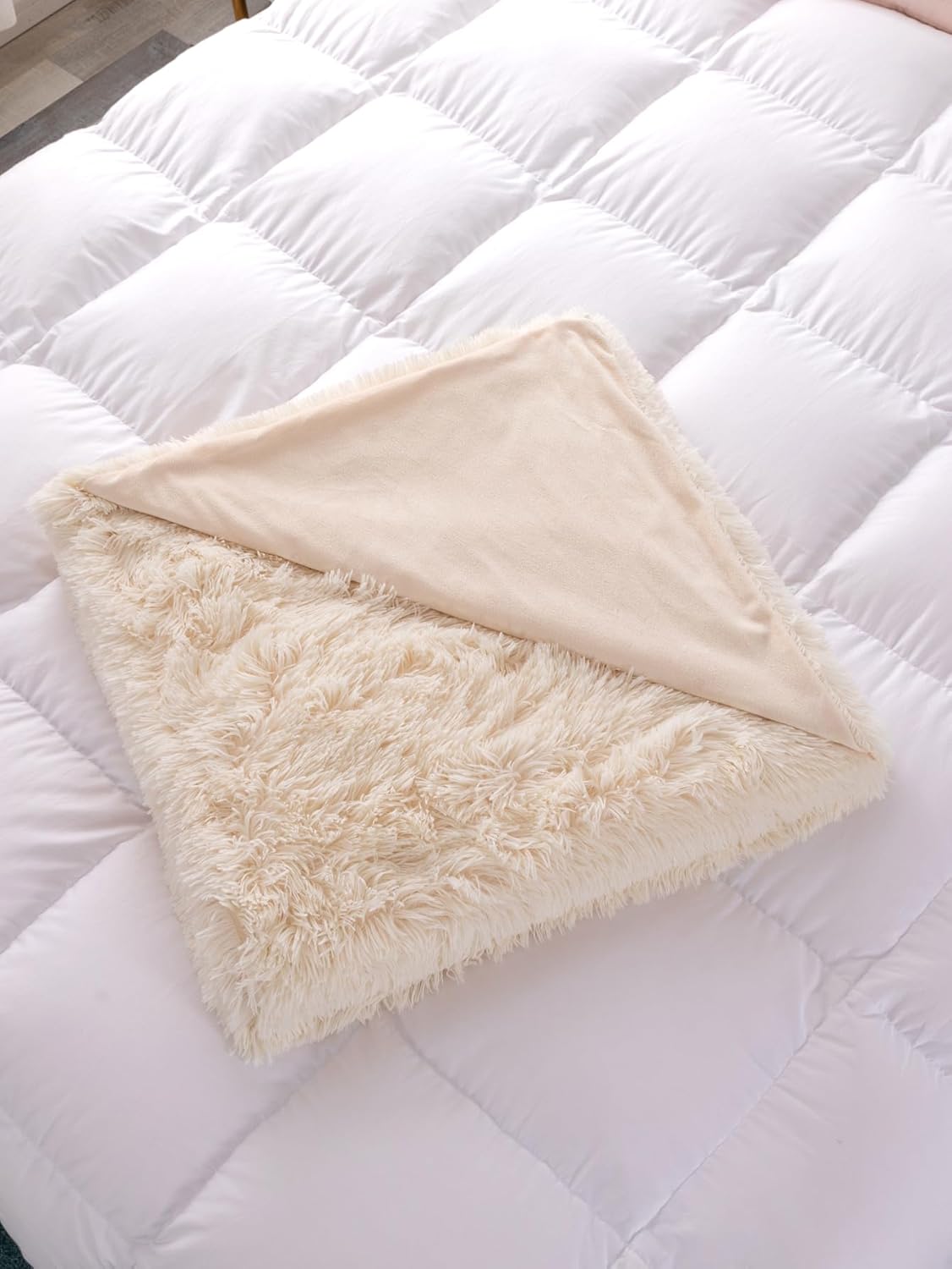 QWINEE Manta de felpa extra sólida, manta de cama para sofá y cama, suave de pelo largo y lanudo para todas las estaciones, manta cálida reversible