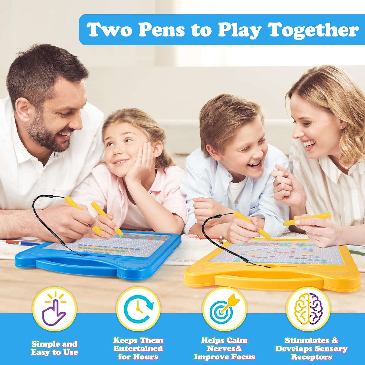 Juego de letras y números magnéticos para niños pequeños, tablero de dibujo magnético con cuentas y 2 bolígrafos, arte de puntos magnéticos,