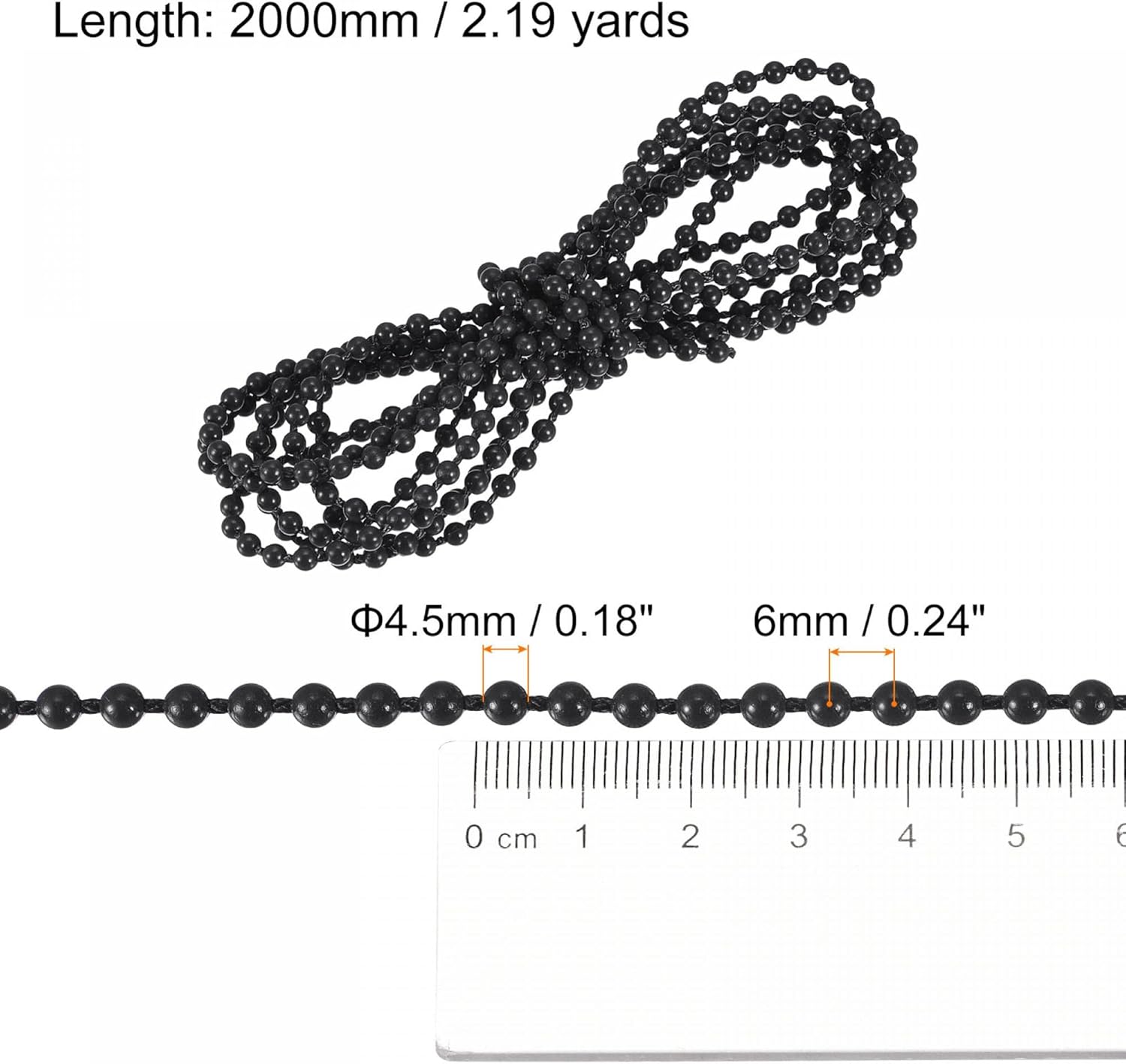uxcell Cable de cadena con cuentas, 2.19 yardas, persianas enrollables verticales romanas para cortinas de ventana, piezas de repuesto, color negro