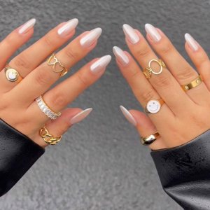 Uñas postizas ovaladas con láser a presión, color blanco, diseño de aurora, uñas postizas artificiales para mujeres y niñas, uñas adhesivas para Uñas postizas ovaladas con láser a presión, color blanco, diseño de aurora, uñas postizas artificiales para mujeres y niñas, uñas adhesivas para