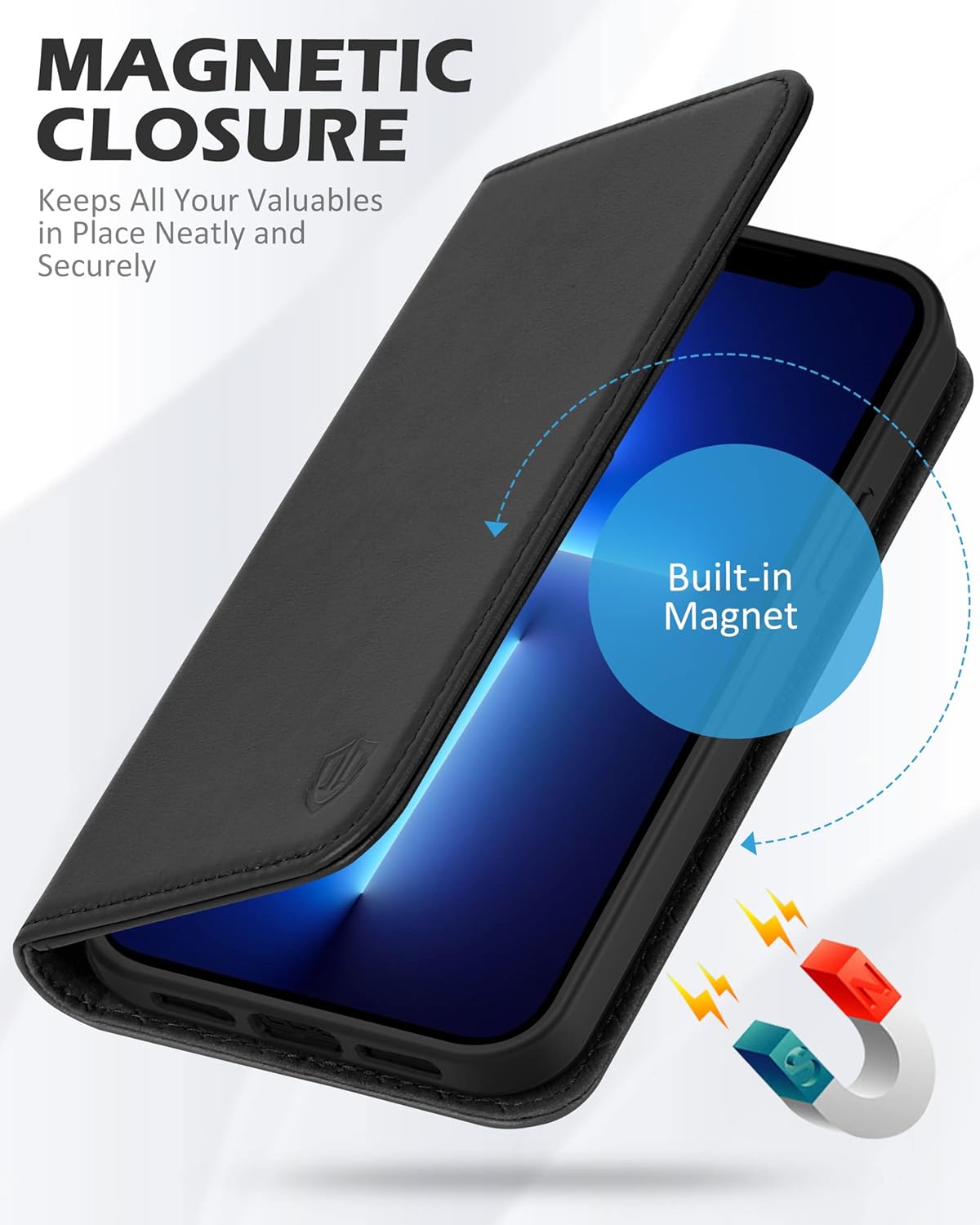 SHIELDON Funda para iPhone 13 Pro Max 5G, de piel auténtica, funda magnética a prueba de golpes, soporte RFID para tarjetas de crédito compatible