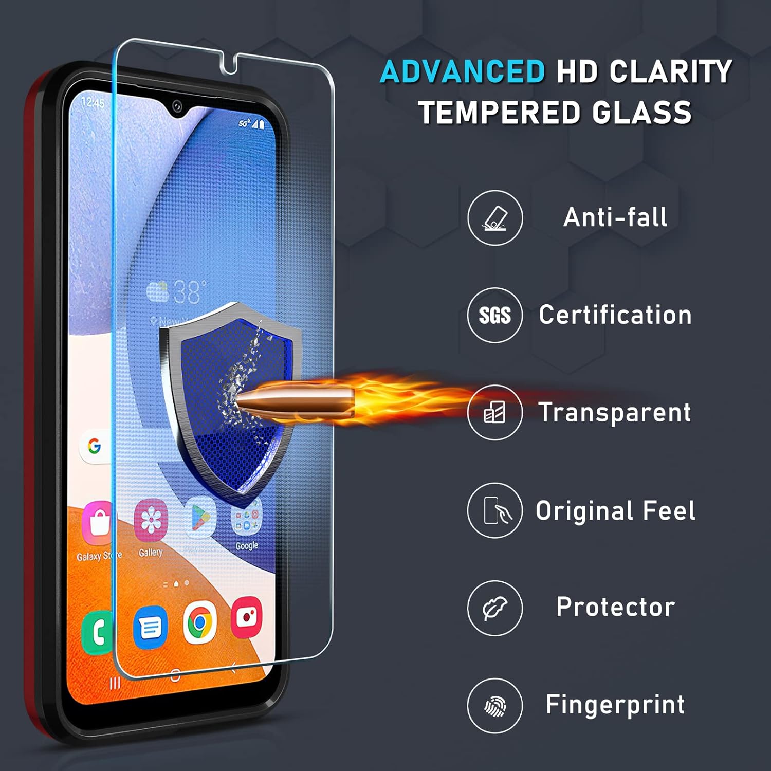 Janmitta Funda para Samsung Galaxy A14 5G con protector de pantalla + protector de lente de cámara, resistente a prueba de golpes, funda protectora