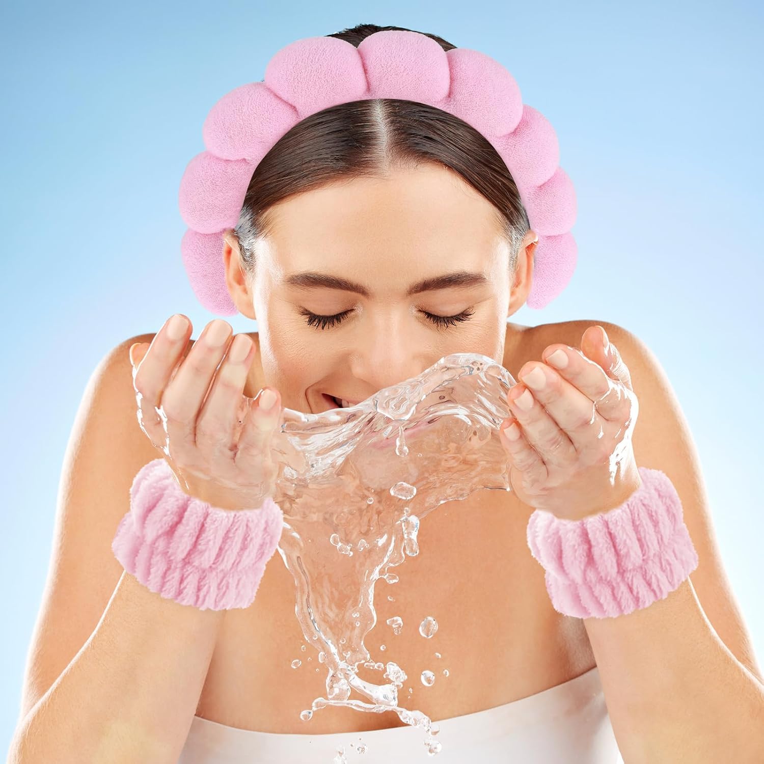 Juego de muñequeras de spa para mujer, para el cuidado de la piel, para el cuidado de la piel, tela de rizo suave con burbujas, acolchadas,