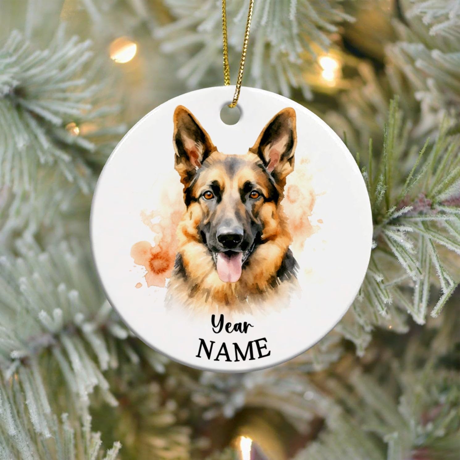 Adorno personalizado de cerámica para perro pastor alemán, adorno de árbol de Navidad personalizado para perro con nombre y año, adorno de cerámica