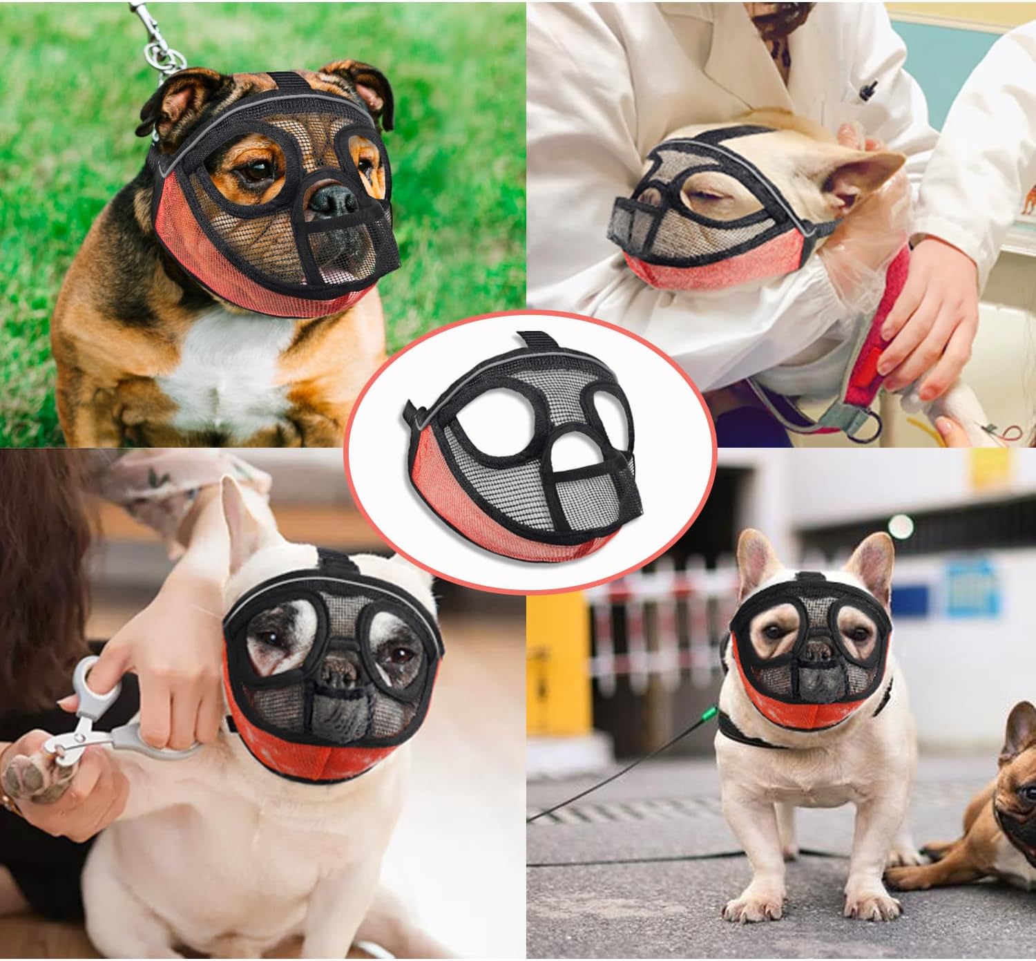 Bozal corto para perro, bozal ajustable para perros grandes de cara plana, guía de boca de malla, brillo nocturno, para Shih Tzu, Bulldog inglés,