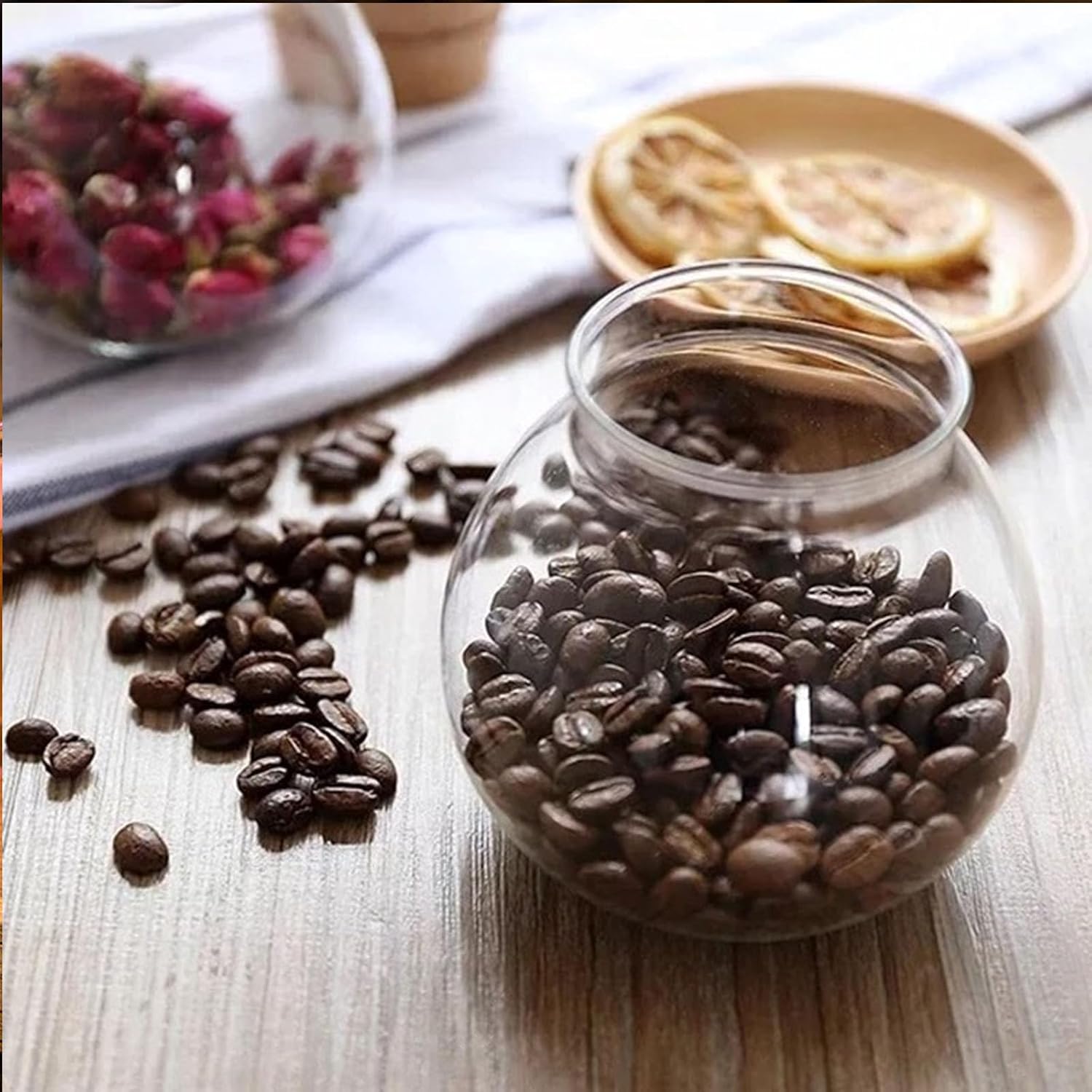 Tarro de vidrio esférico con tapa de corcho hermético, tarro de caramelo de 17 onzas, tarro de vidrio de cocina, para conservar y almacenar café,