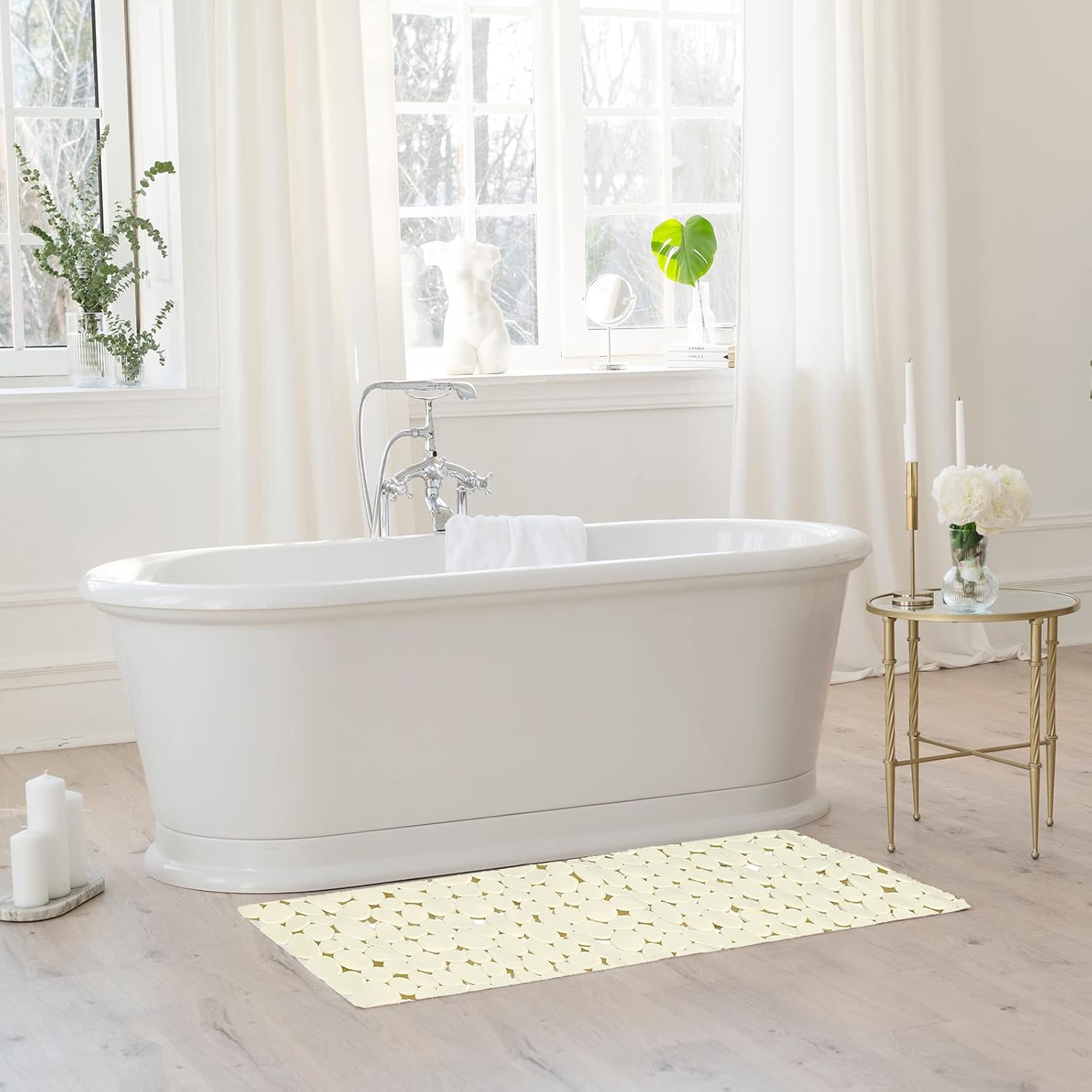 uxcell Tapete de ducha para bañera, 27.5 x 14.2 pulgadas, tapete antideslizante de PVC con agujeros de drenaje, ventosas para bañera, color gris