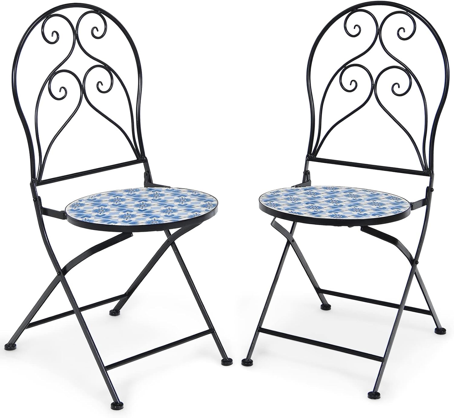 Giantex 2 sillas plegables de bistró, sillas de patio de mosaico con asiento de azulejos de cerámica y exquisito patrón floral, sillas de comedor al
