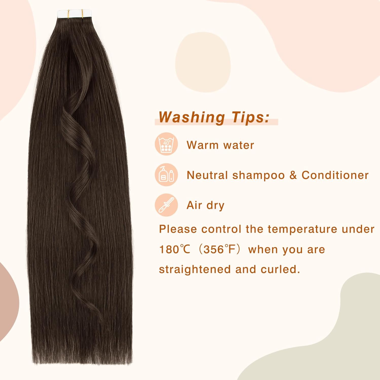 YMEYME Extensiones de cabello humano con cinta, color marrón oscuro, cabello humano real, 2 extensiones de trama de piel lacio, sin costuras, 0