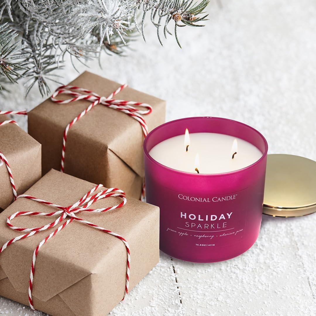 Colonial Candle Holiday Sparkle – Vela perfumada en frasco, colección Pop of Color, 3 mechas, morado, 14.5 onzas, hasta 60 horas de combustión