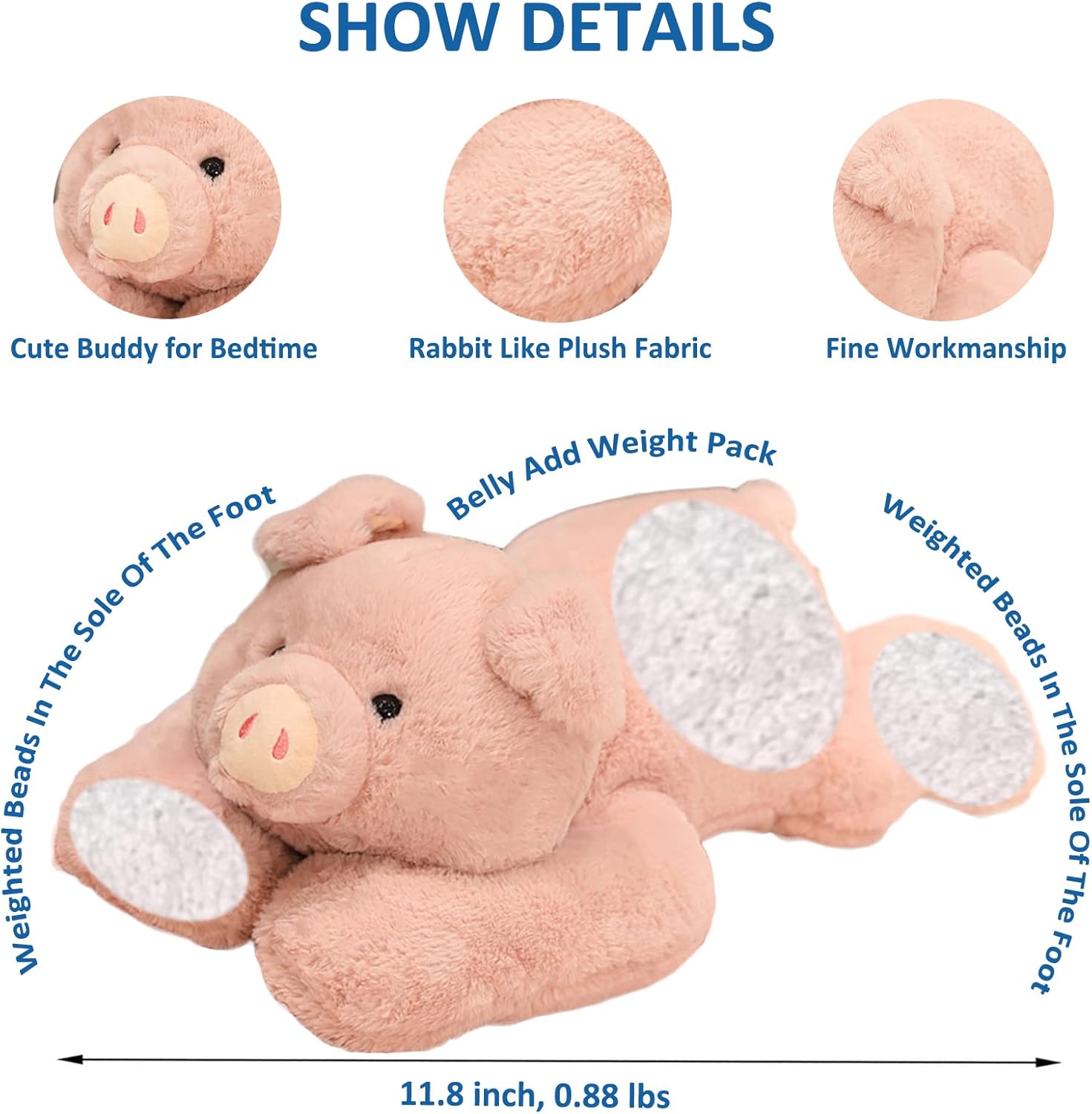 Animales de peluche con peso, juguete de peluche de cerdo con peso, lindo peluche de cerdo rosa, juguete de animales de peluche con peso, 11.8