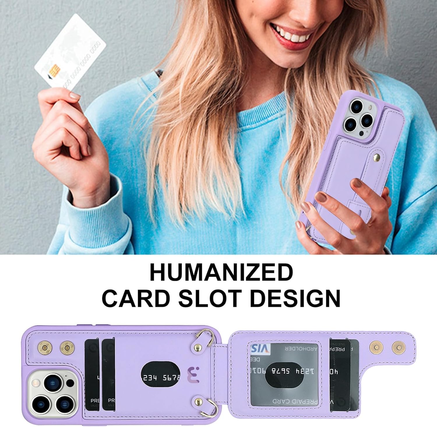 MYBAT PRO – Funda tipo cartera para iPhone 15 Pro, con tarjetero para mujeres y niñas, con correa, cierre magnético de piel sintética, con cordón