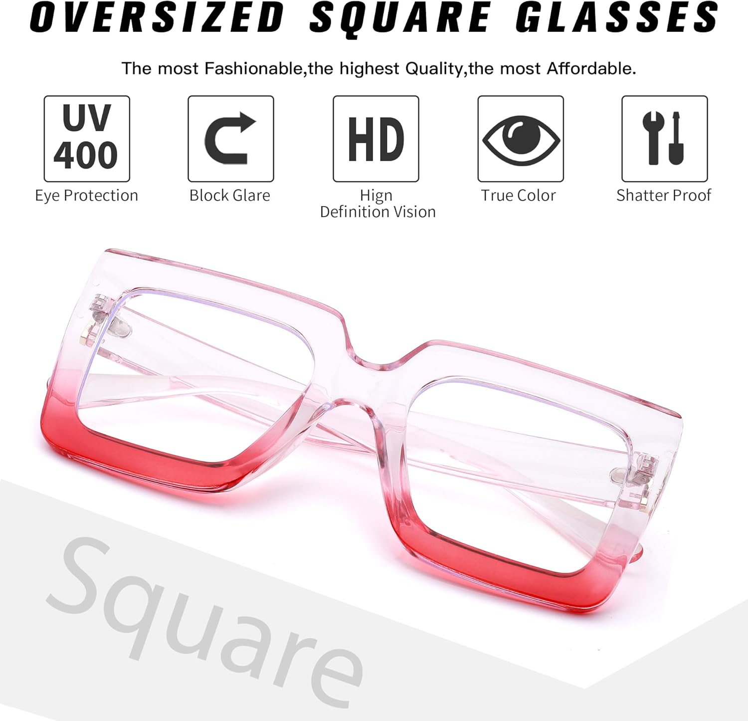 Gafas de luz azul de gran tamaño para mujer, gafas de marco cuadrado grande, gafas transparentes de computadora sin receta..