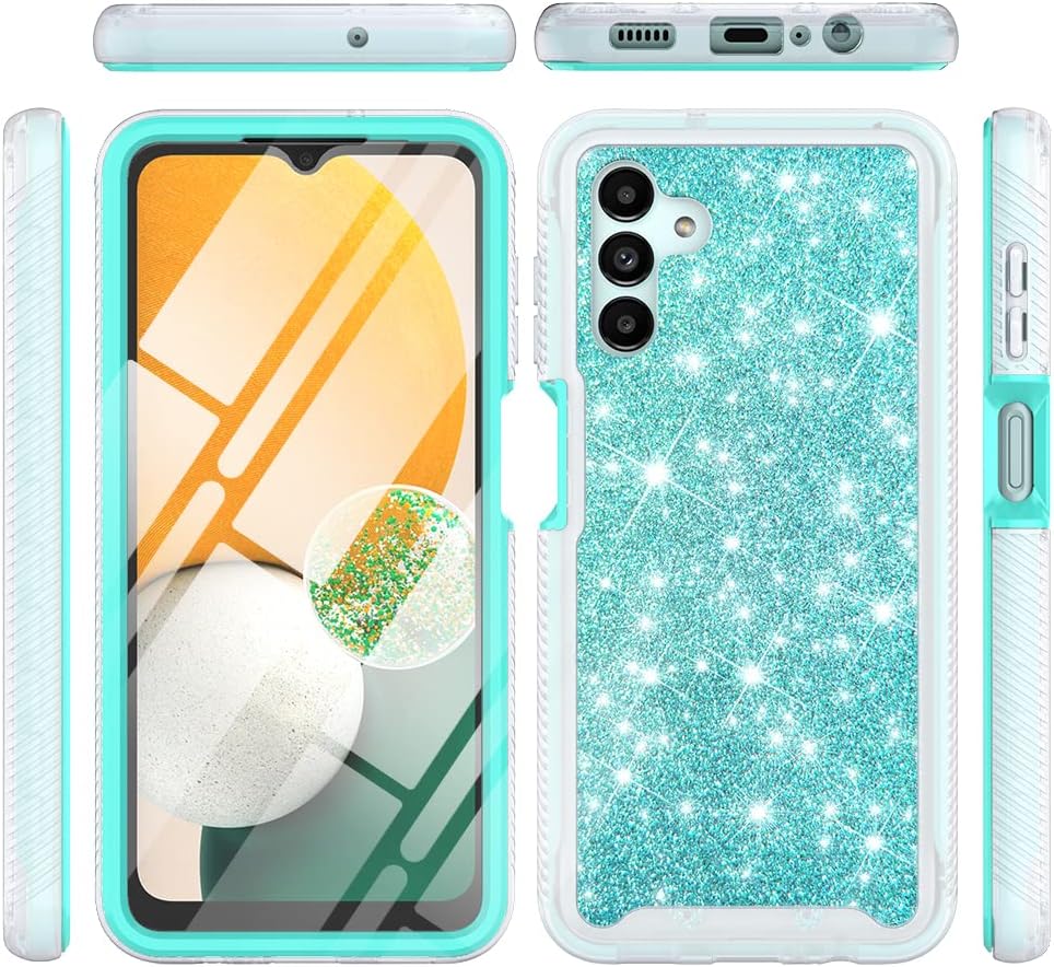 TJS Funda compatible con Samsung Galaxy A13 5G, con protector de pantalla integrado, cubierta protectora de cuerpo completo con purpurina y bonito