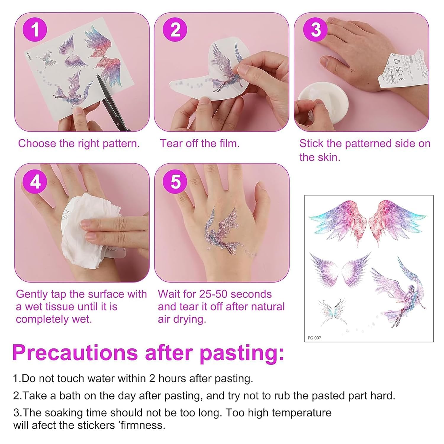 YOSOMK 10 hojas de tatuajes temporales rosas para niños con paleta de sombras de ojos, tatuajes falsos de hadas impermeables para niñas y mujeres,