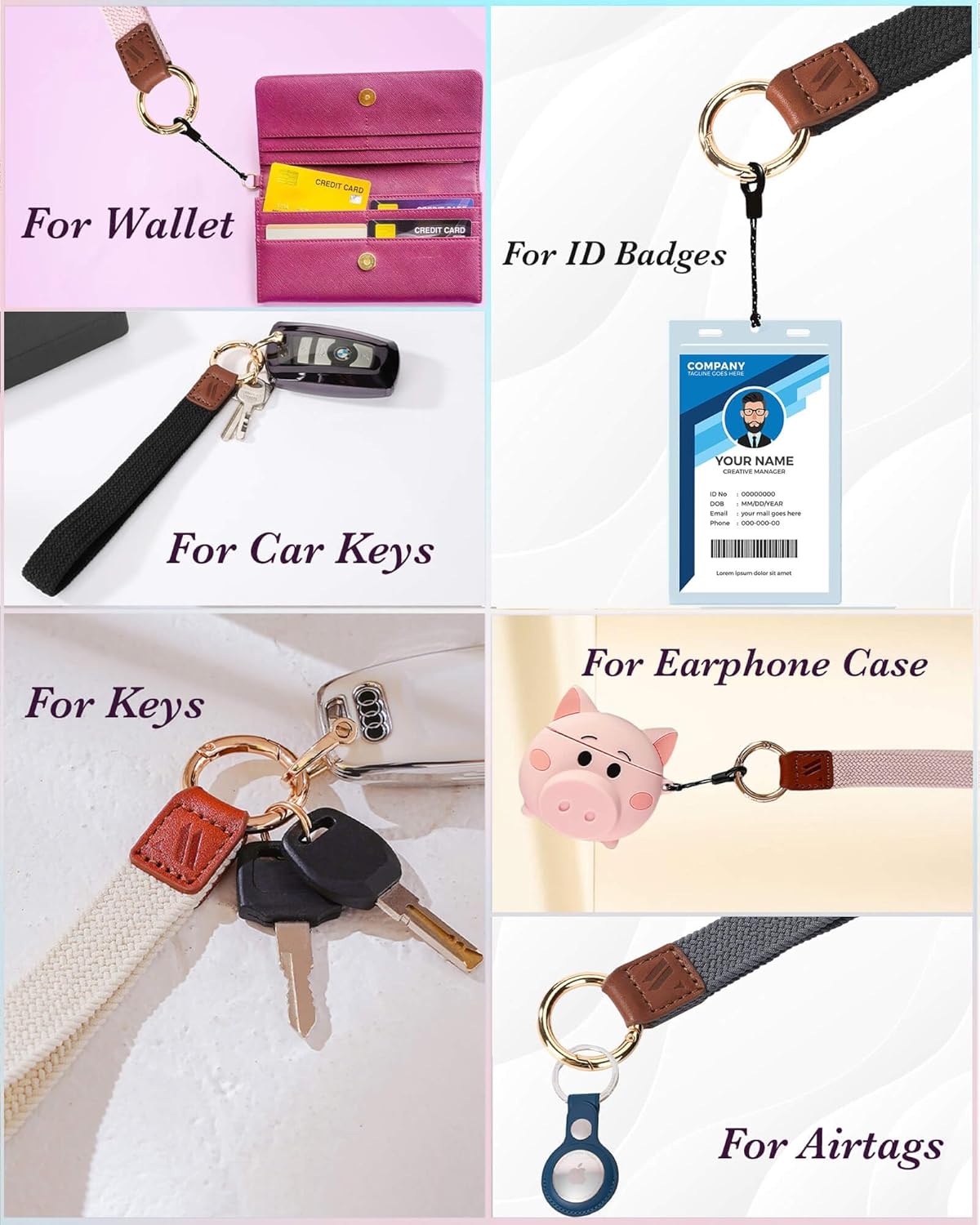 Llavero de pulsera para mujer, cordón elástico para muñeca, funda de teléfono, cartera, tarjetas de identificación