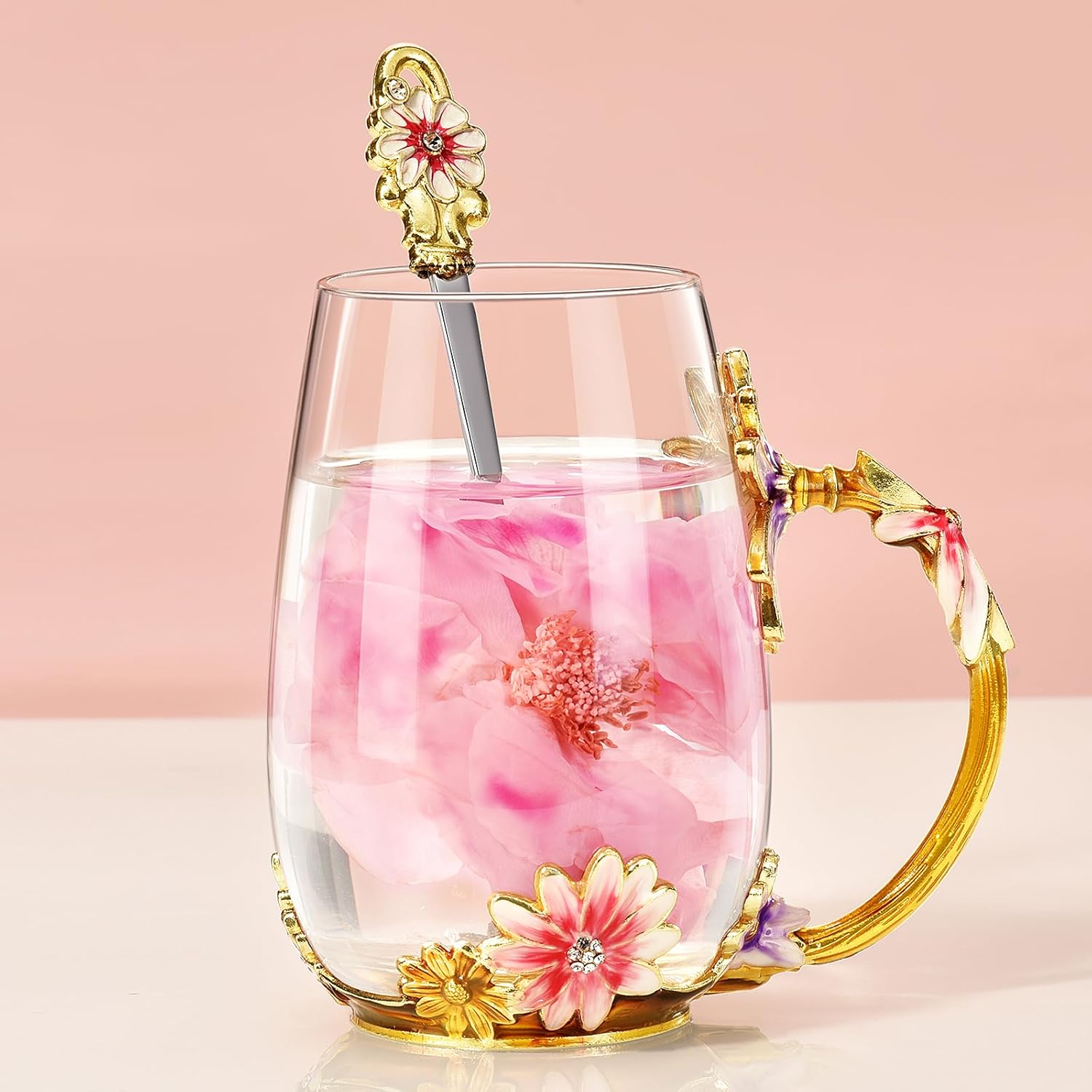 Wisolt Regalos de cumpleaños para mujeres, regalos para el día de la madre, taza de té de vidrio esmaltado, regalos para ella, mamá, abuela,