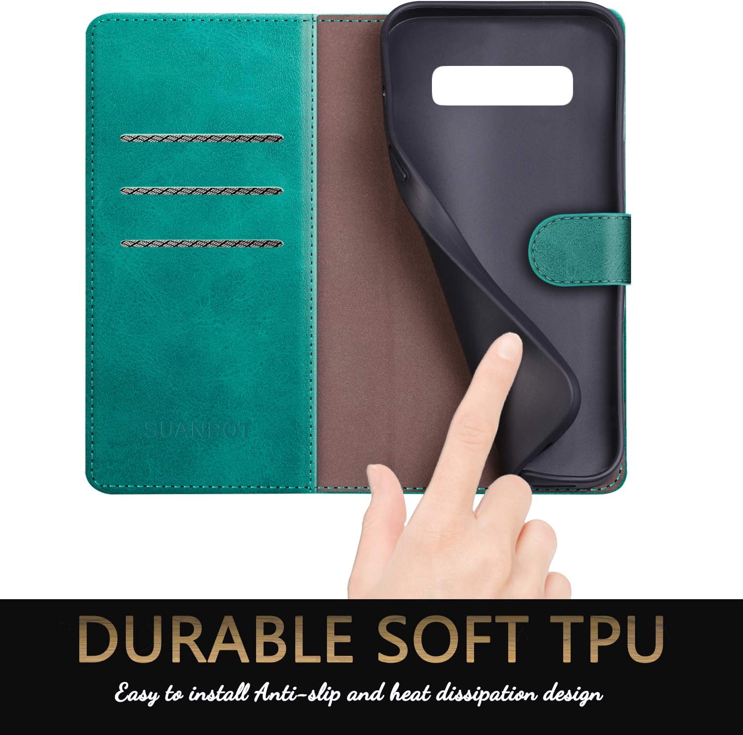 SUANPOT Funda de piel tipo cartera para Samsung Galaxy S10+S10 Plus 6.4 (no compatible con S10, S10e) con bloqueo RFID, tarjetero y tarjetero con