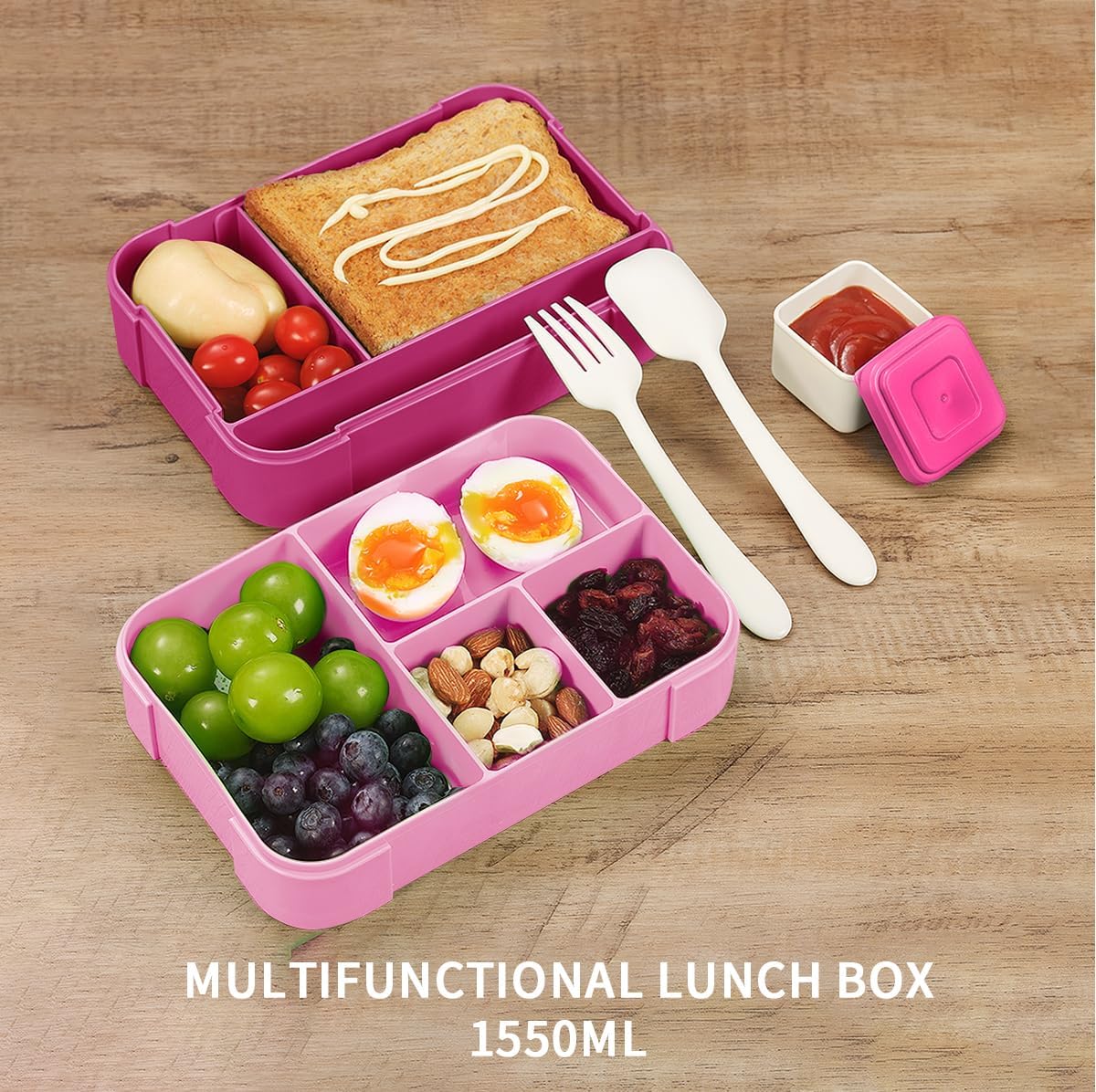 Lonchera Bento para niños, bandeja apilable a prueba de fugas, lonchera Bento de 7 compartimentos con recipientes para salsa a prueba de fugas,