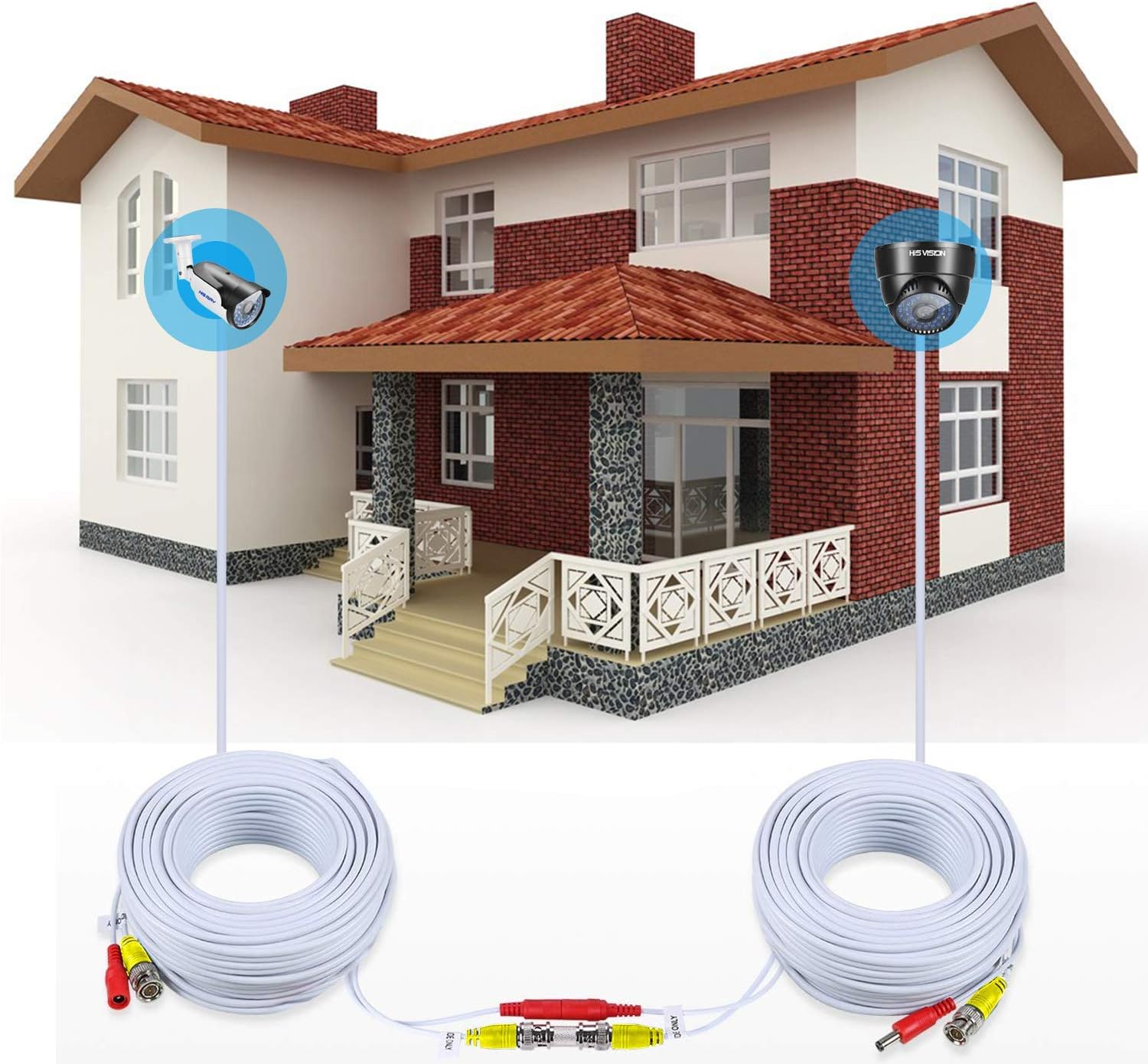 Paquete de 4 cables de alimentación de video BNC 2 en 1 de 100 pies (98.4 ft), cable de extensión de cable de cámara de seguridad para sistema de