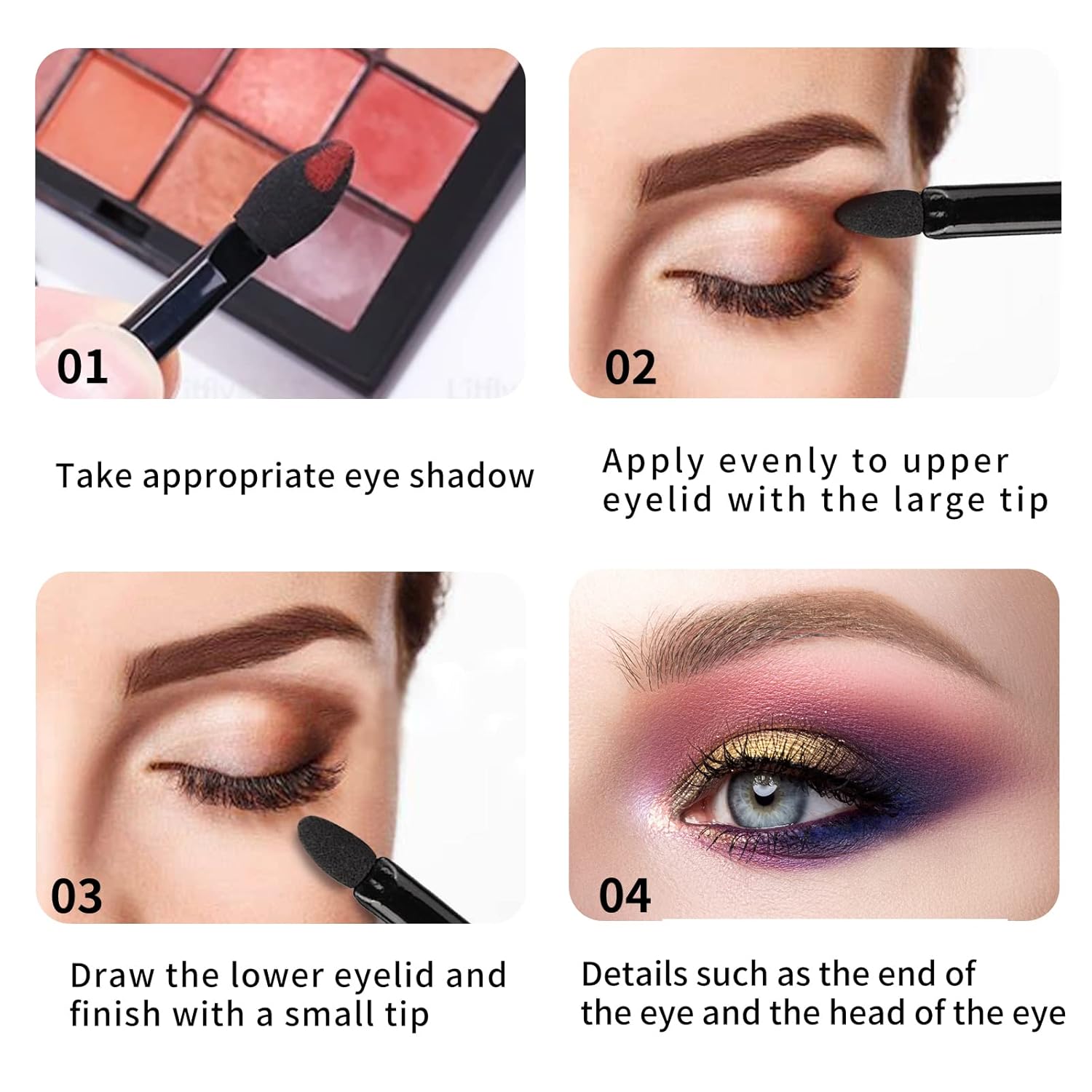 Neuorge 50 aplicadores desechables de sombra de ojos, esponja profesional de doble cara, brochas de sombra de ojos, herramientas cosméticas de