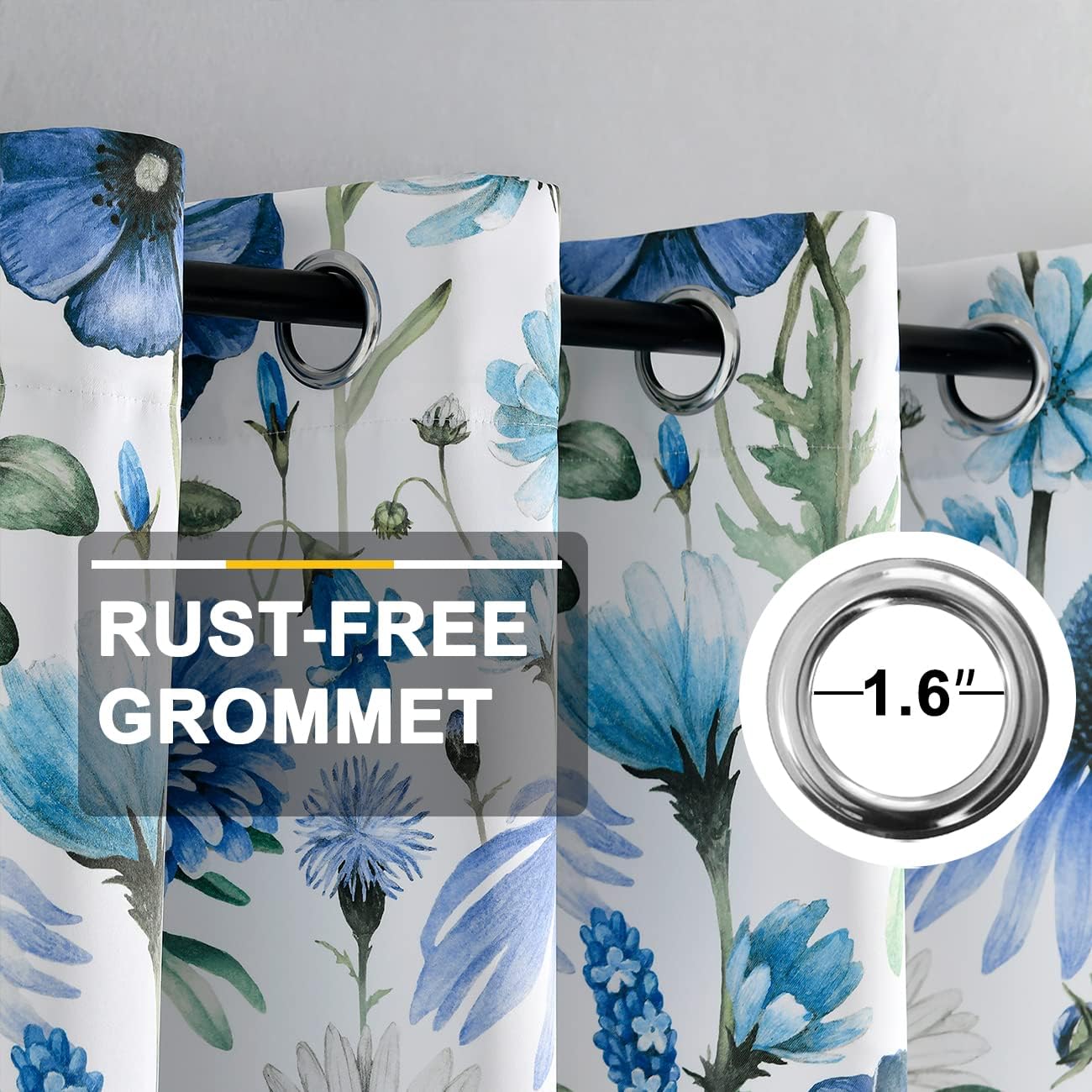 Cortinas florales para dormitorio, elegantes cortinas de oscurecimiento con estampado floral de amapola de 63 pulgadas de largo, juego de 2 paneles