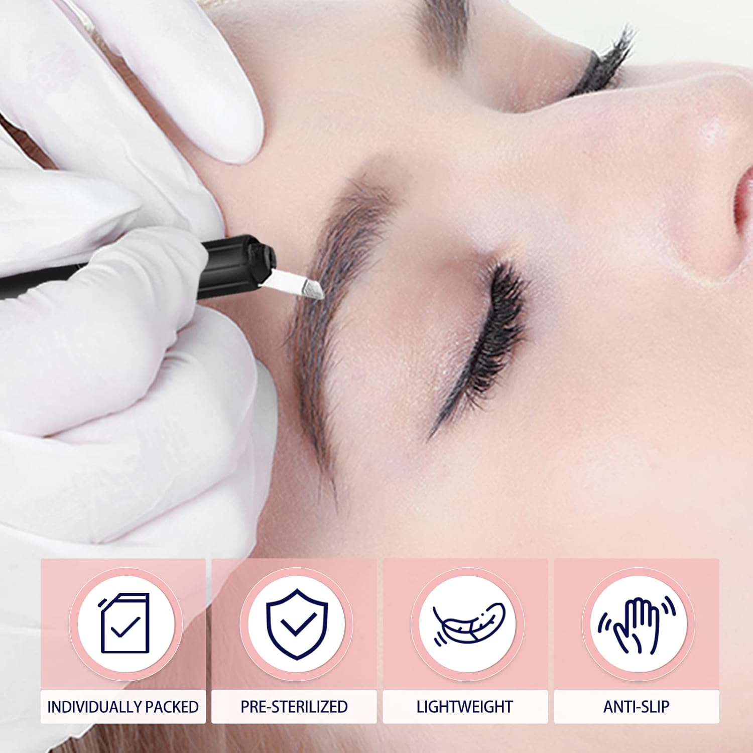 10 Uds Microblading Manijas Desechables Manual Microblading Pen Holder Rosa Nano 18 U .0.709 in Hoja Pigmento Esponja Esterilizado Microblade