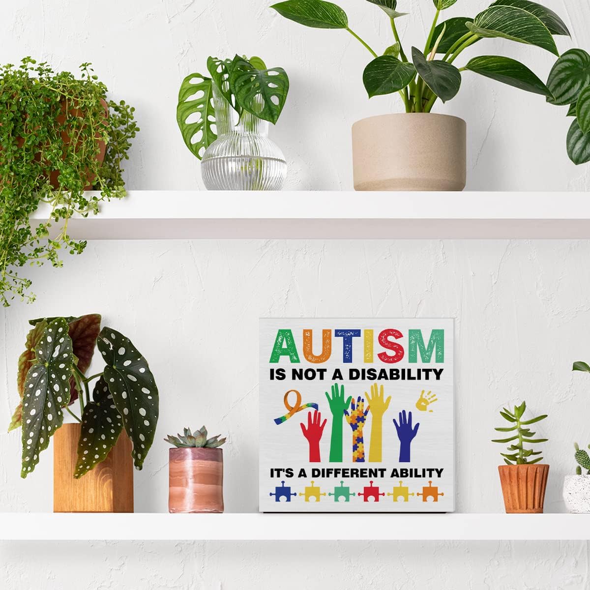 Cartel decorativo de madera para la conciencia del autismo, el autismo no es una discapacidad, es una capacidad diferente, placa de madera para