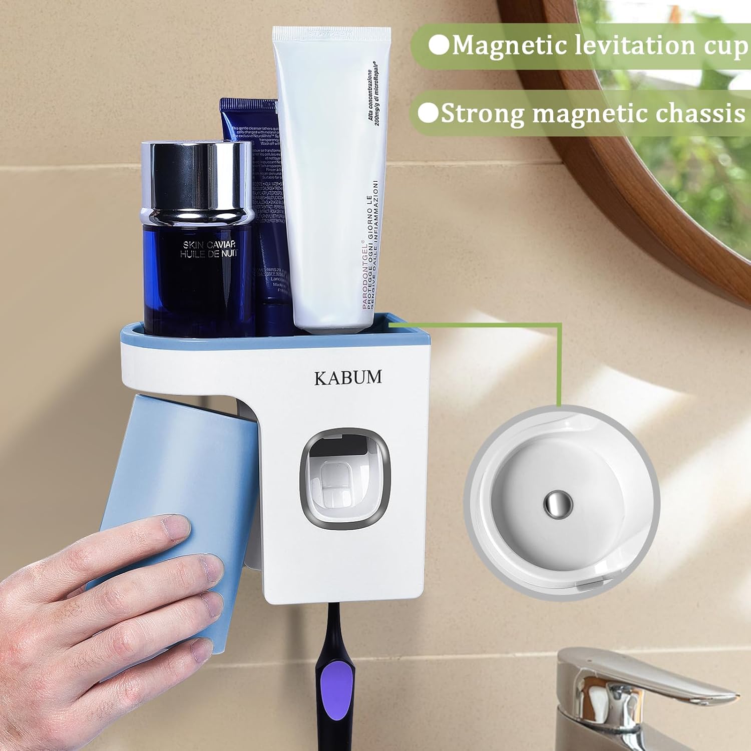 Soporte para cepillos de dientes para baños, dispensador de pasta de dientes, taza azul, exprimidor automático de pasta de dientes montado en la