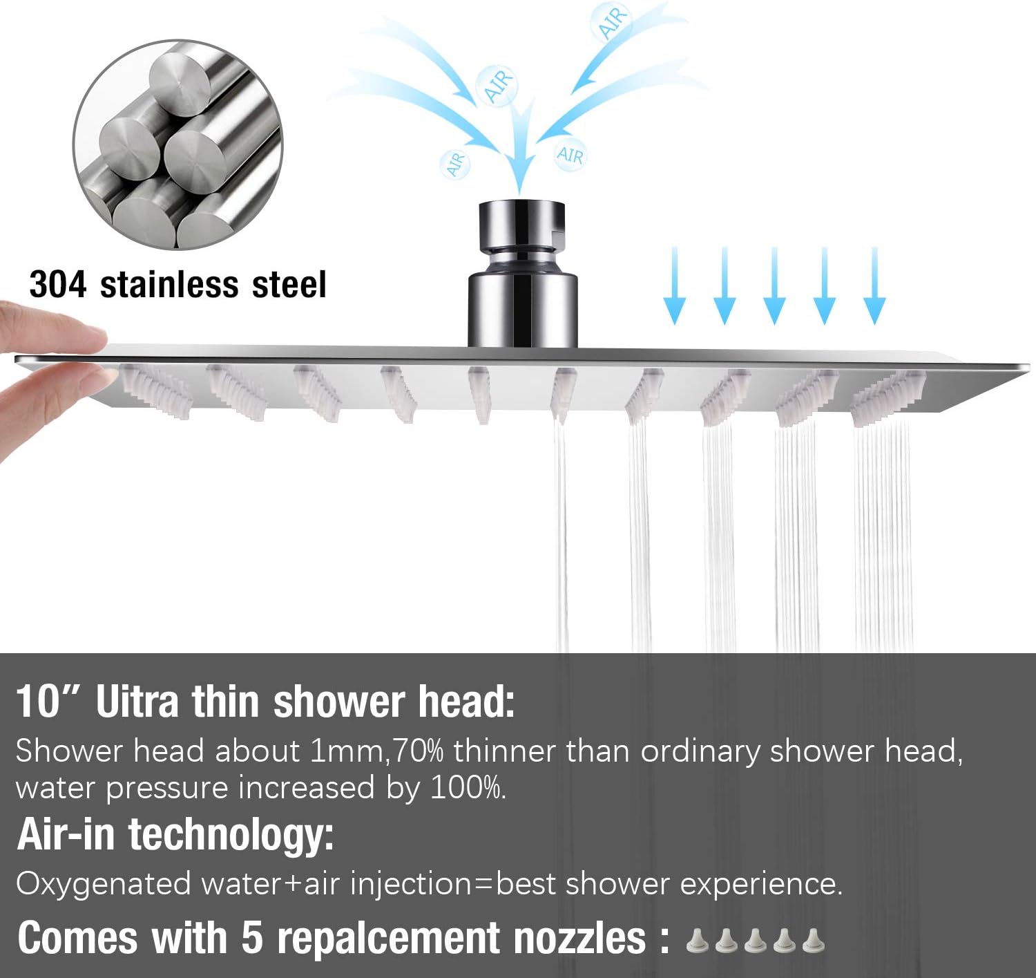 Qomolangma Sistema de ducha de lluvia de 10 pulgadas, juego de grifo de ducha de baño, sistemas de ducha de acero inoxidable con ducha de lluvia y