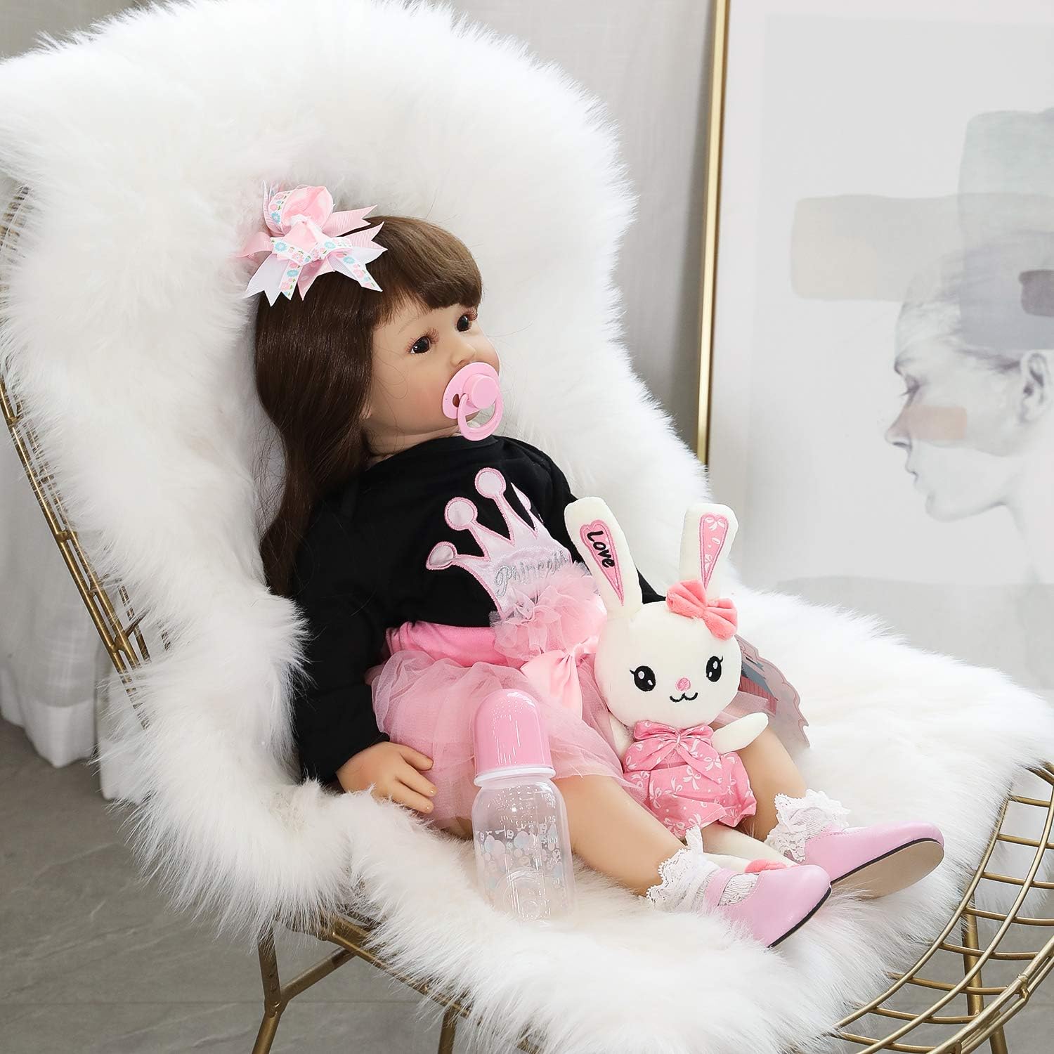 Anano Muñecas Reborn de 24 pulgadas, 23.6 in, encantadoras muñecas Reborn de bebé Life Like Baby Doll de vinilo de tela de silicona, cuerpo de pelo
