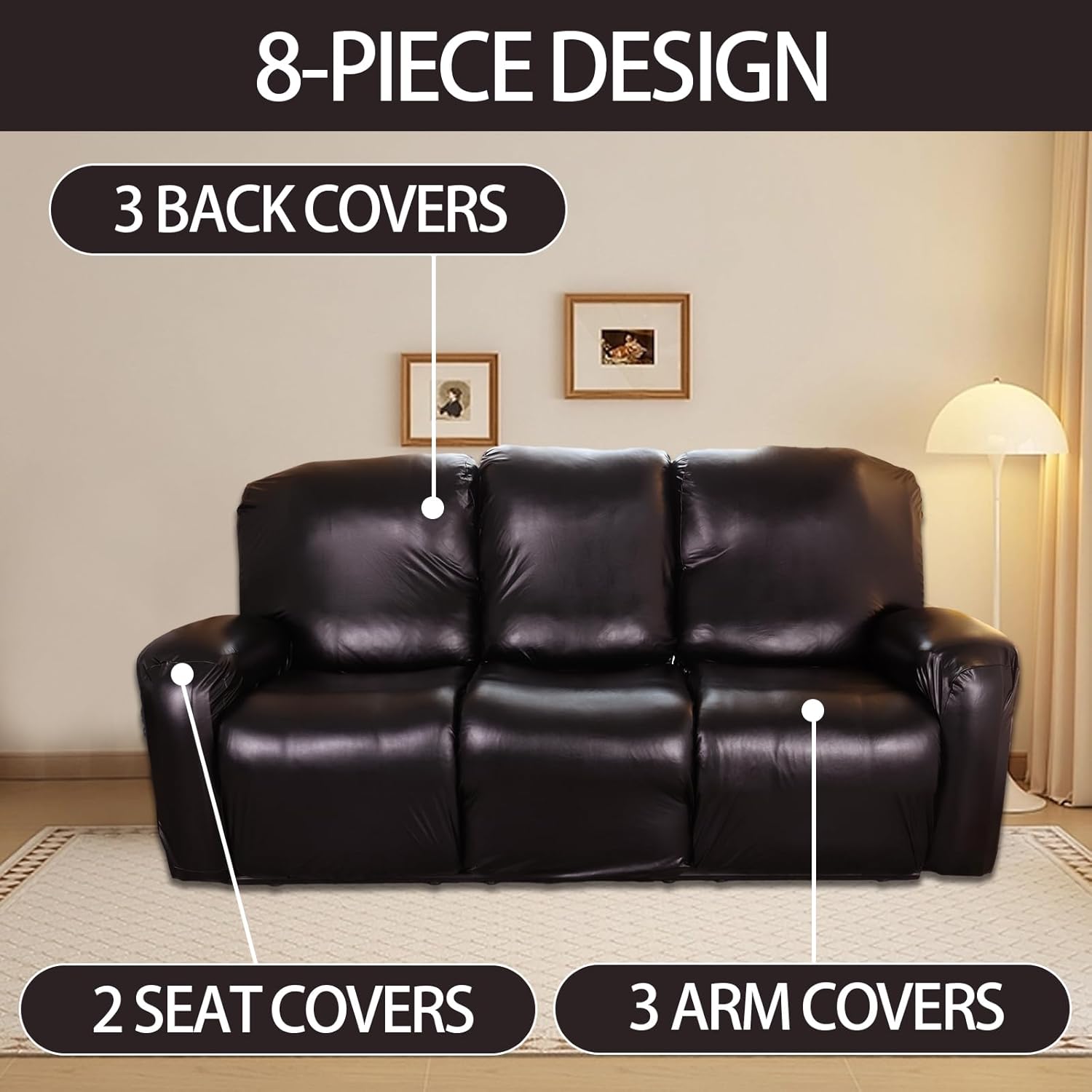 Fundas de cuero sintético para sofá reclinable, fundas impermeables para sofá, fundas de sofá de 8 piezas para sofás reclinables, fundas de sofá