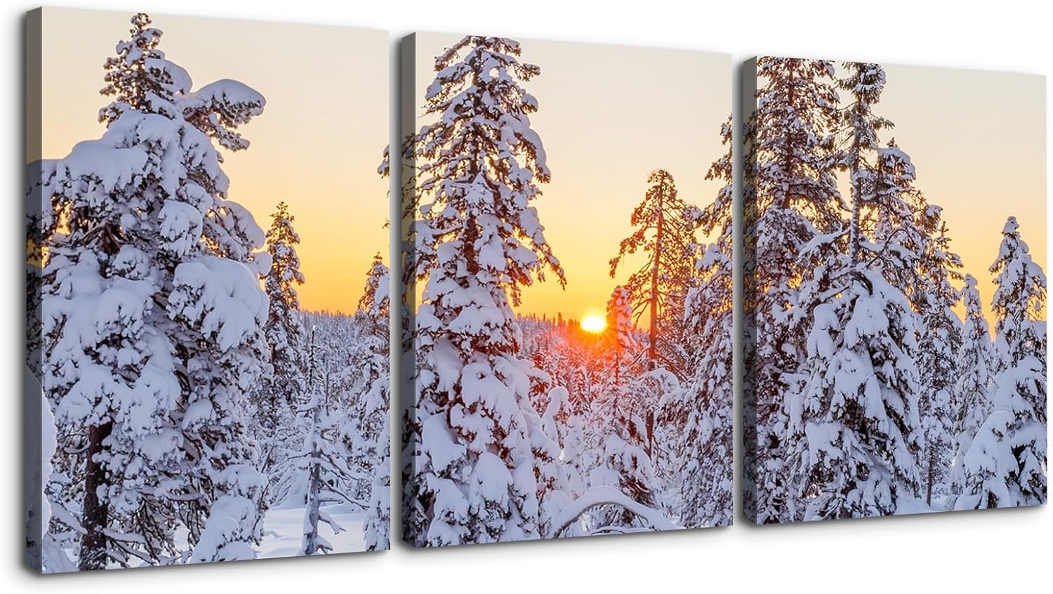 YONICA Lienzo decorativo de 3 paneles para decoración de oficina en casa, hermoso paisaje con árboles nevados y puesta de sol, impresiones en