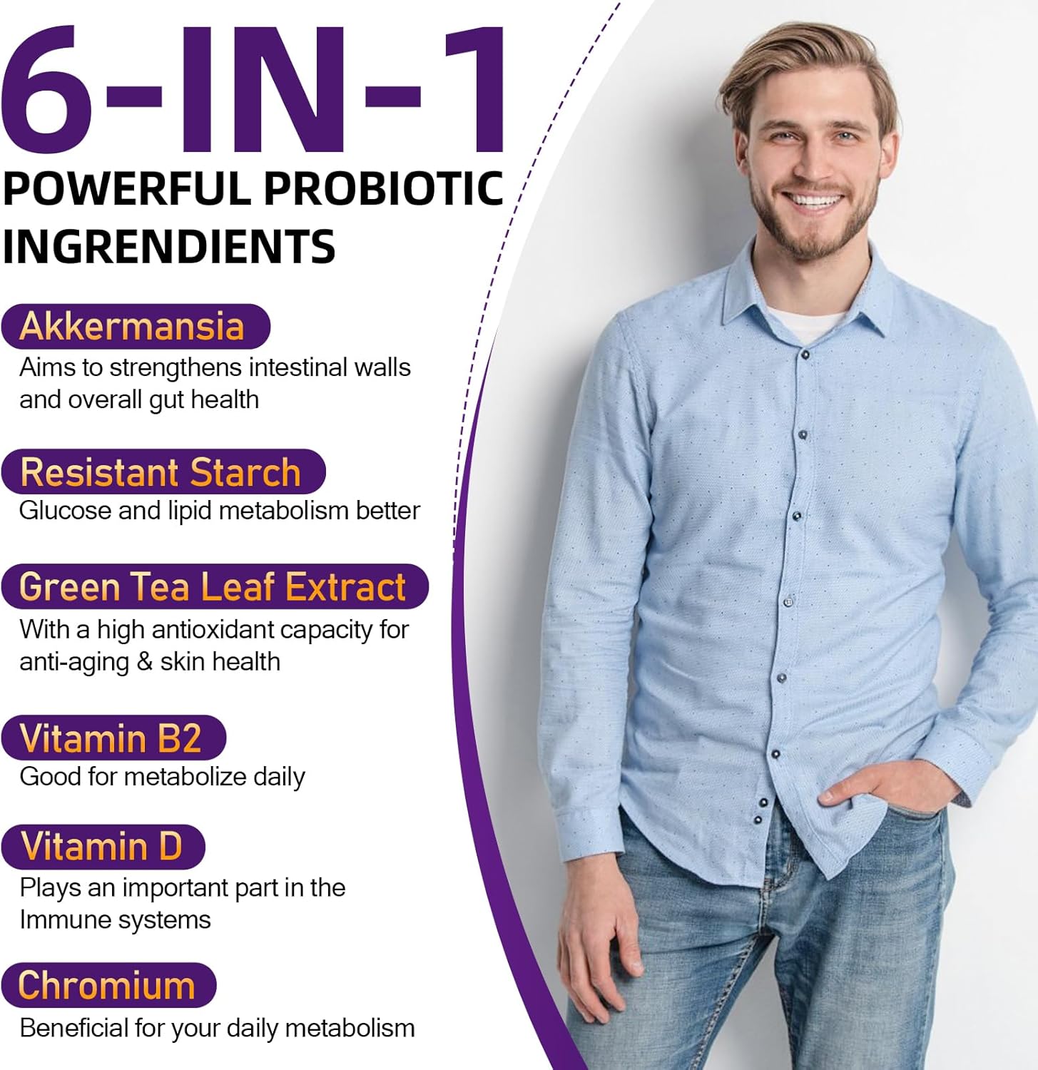 300 mil millones de AFU Akkermansia Muciniphila – Probióticos vivos Akkermansia para hombres y mujeres, para GLP-1, digestivo, intestino, inmune y