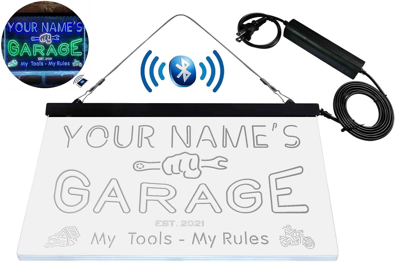 ADVPRO Letrero de luz de neón LED tricolor personalizado de garage, una decoración artística grabada en 3D  Personalizar nombre Fecha Texto Cita