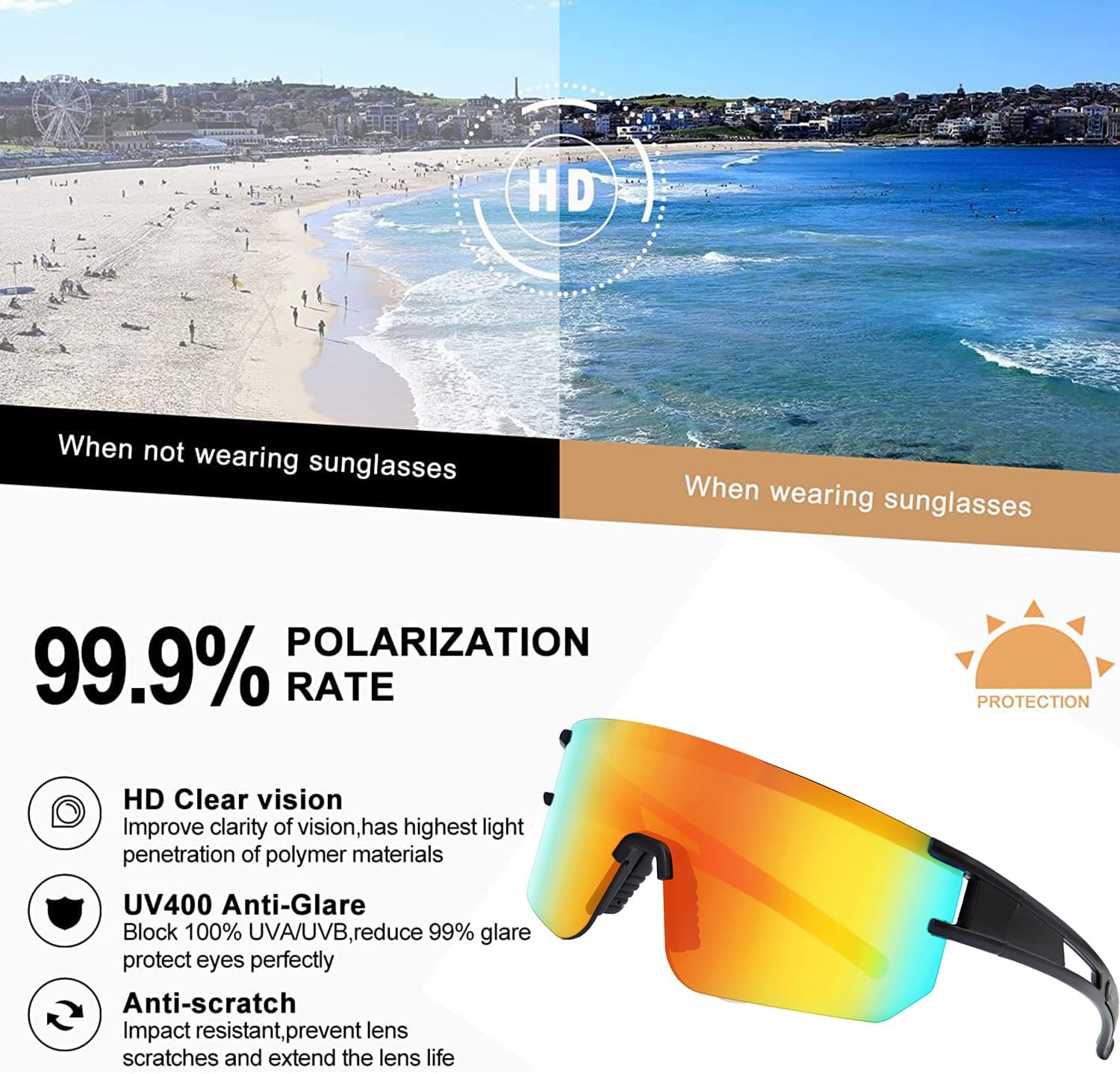Gafas de sol deportivas polarizadas para hombres y mujeres, lentes de sol de béisbol juveniles, gafas de ciclismo, correr, golf, pesca